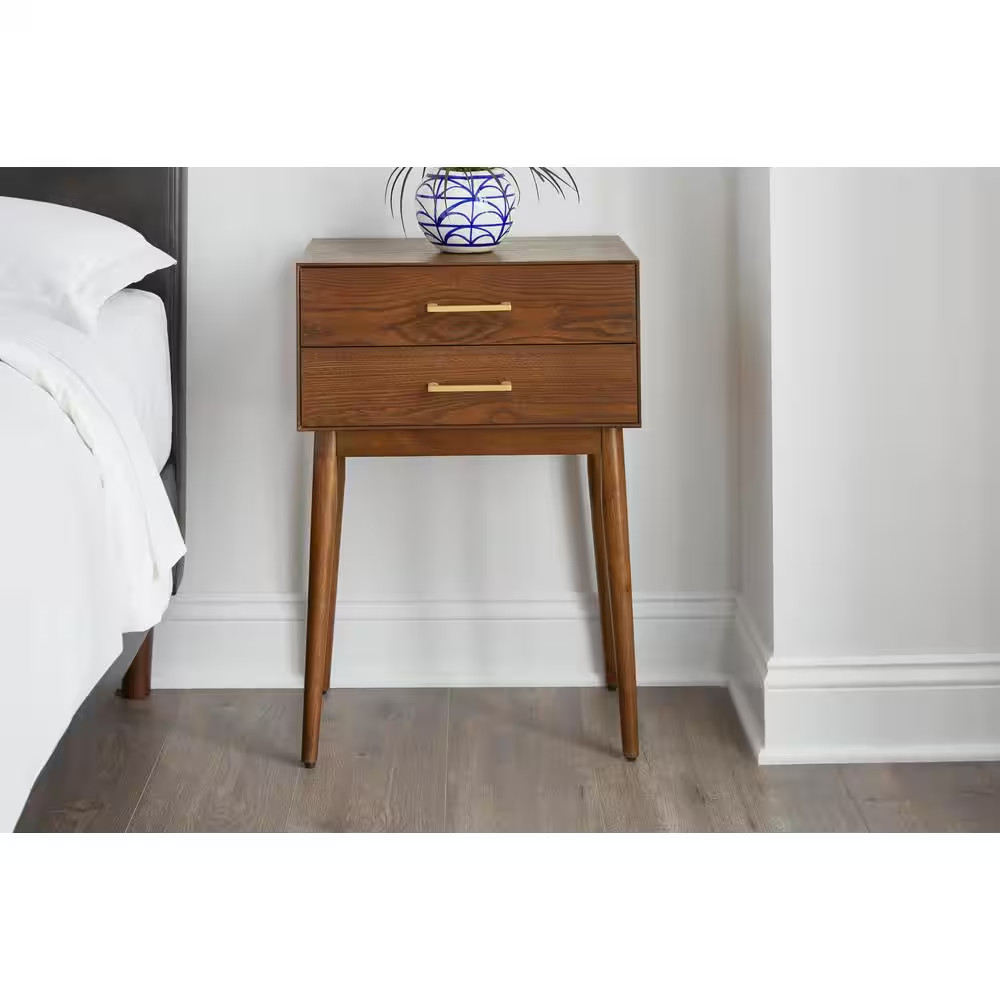Drakeford 2-Drawer Walnut Brown Wood Nightstand (18 in W. X 26 in H.)