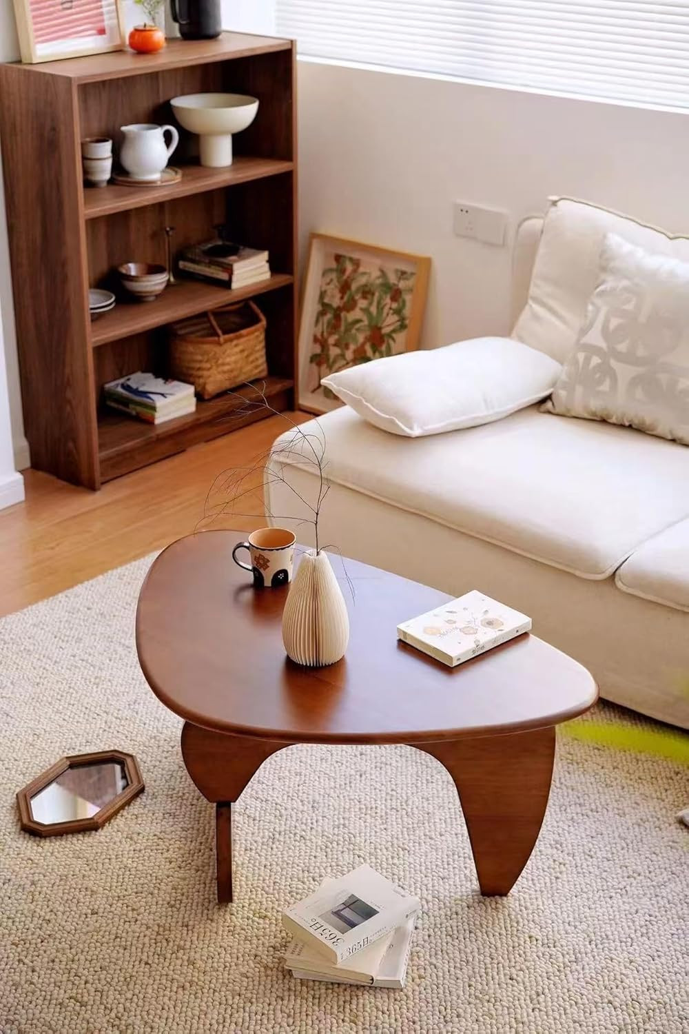 Modern Walnut Triangle Coffee Table – Solid Wood Mid Century Design