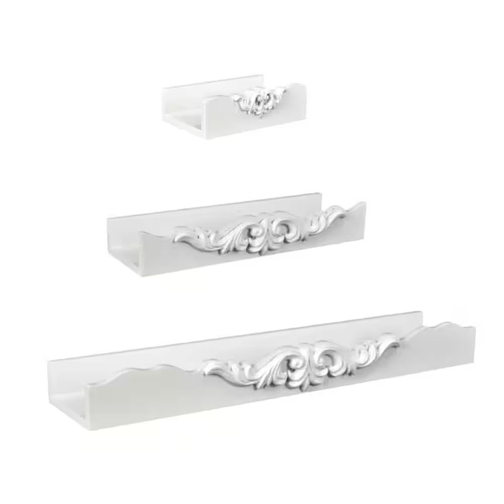 American Art Decor Vintage Ornate 3-Pc Floating Shelf 17.75In W X 3.75In D White