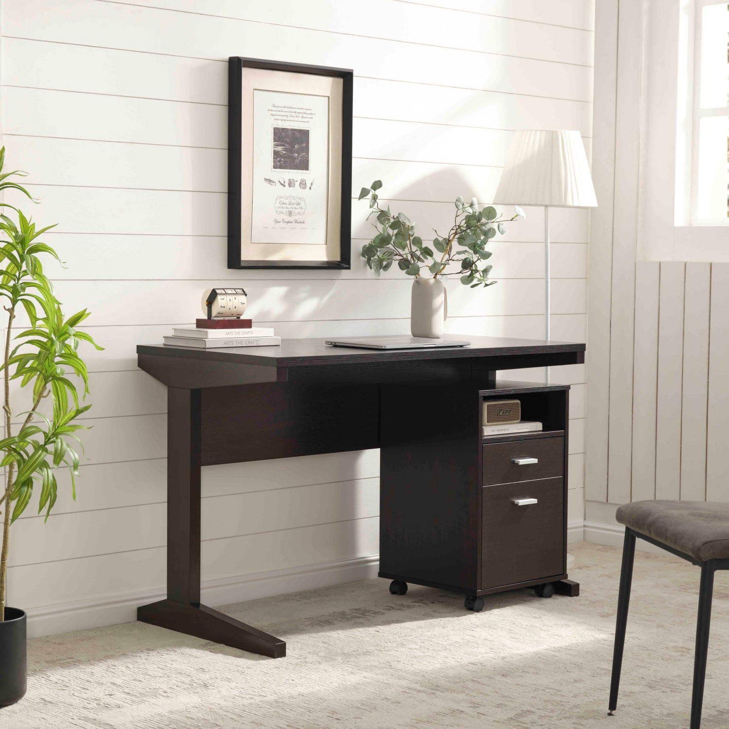 Home Office Computer Desk w/ File Cabinet & Locking Wheels Two Detached Drawers