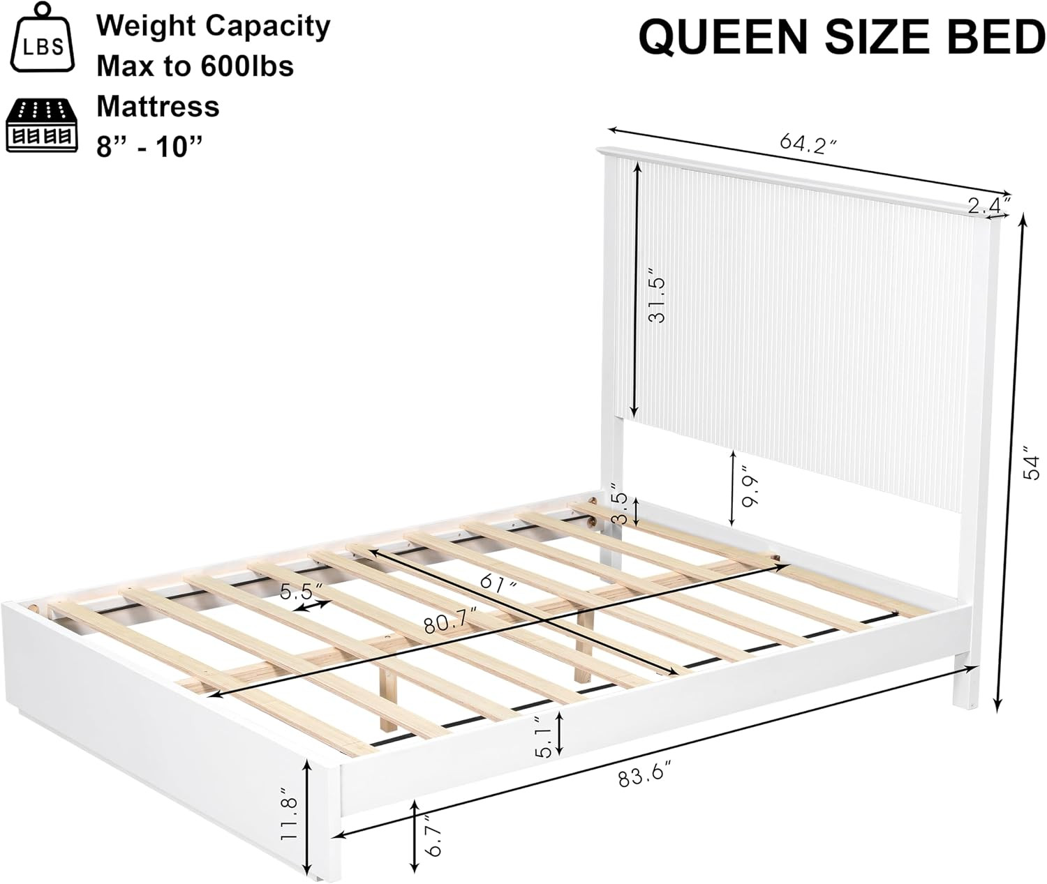 Queen Size Bed Frame with Platform,Solid Wood Bed with Headboard,600Lbs Weight L