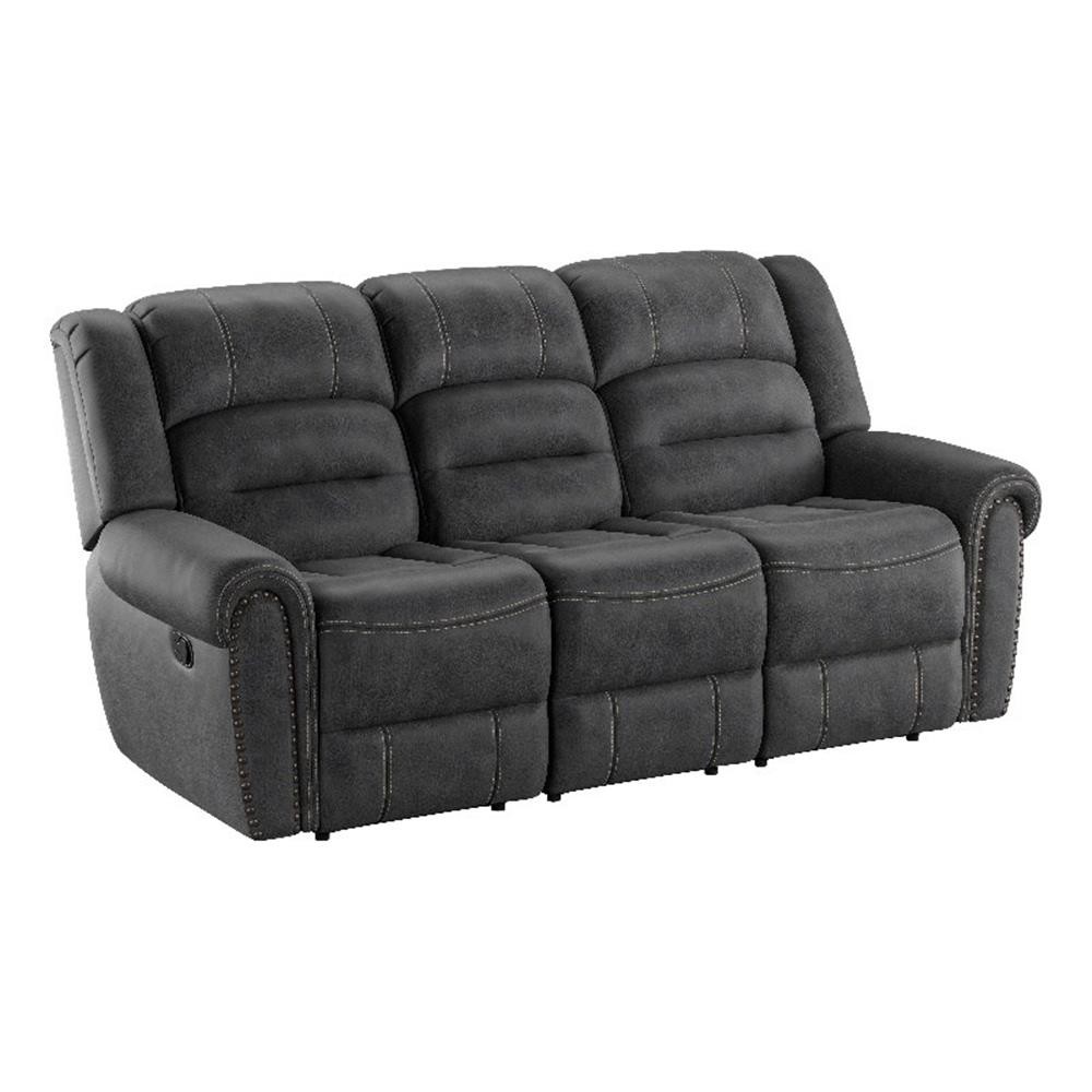 Pemberly Row 88″ Reclining Sofa with Rolled Arms & Nailhead Trim in Slate Gray