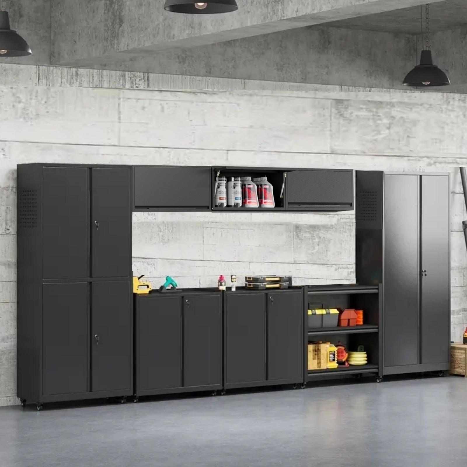 8 Pcs Garage Storage Cabinet System Garage Workshop Set Rolling Tool Cabinet New