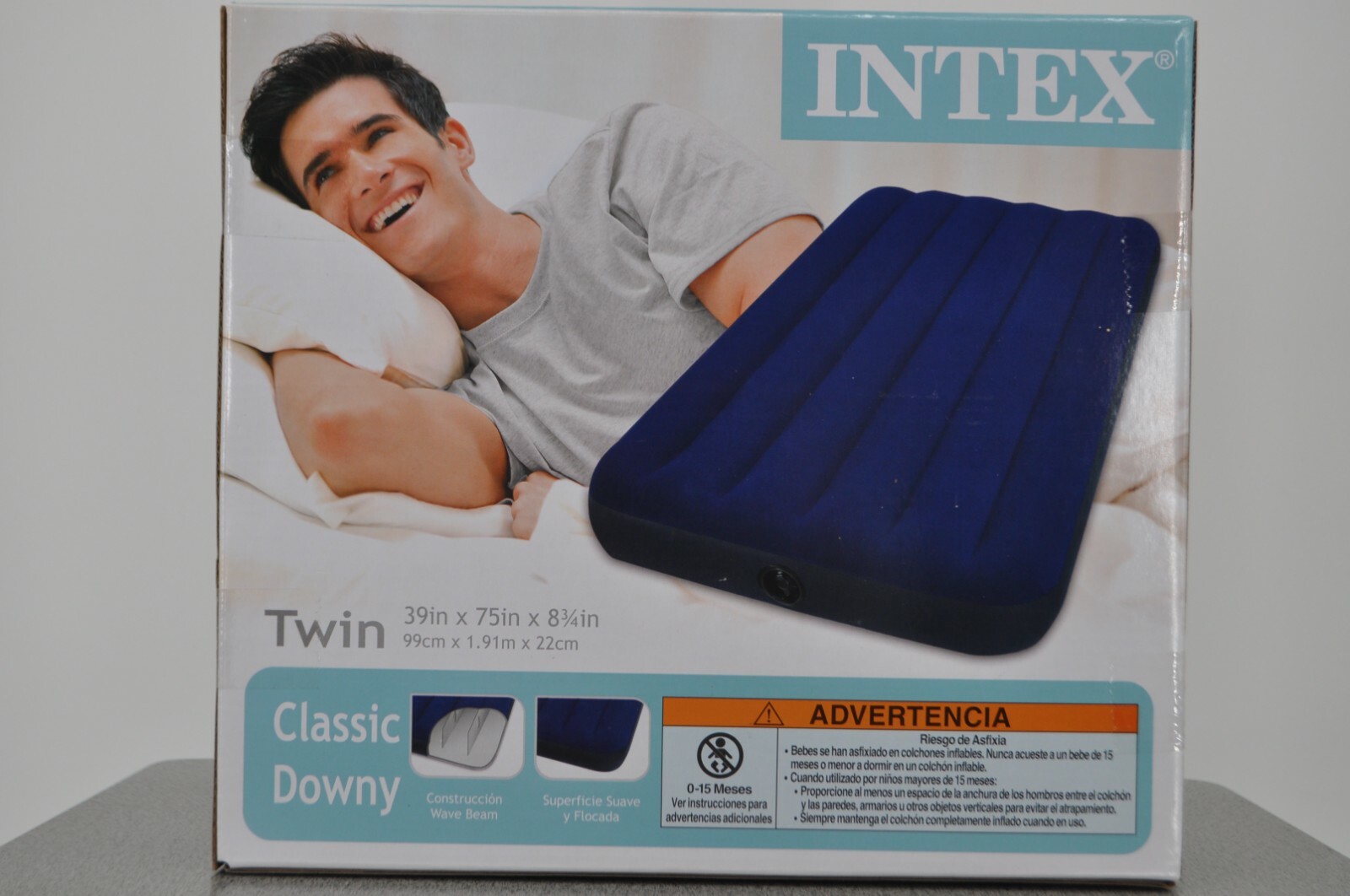 Intex Twin Classic Downy Inflatable Airbed Mattress Blue 68757E 8.75″