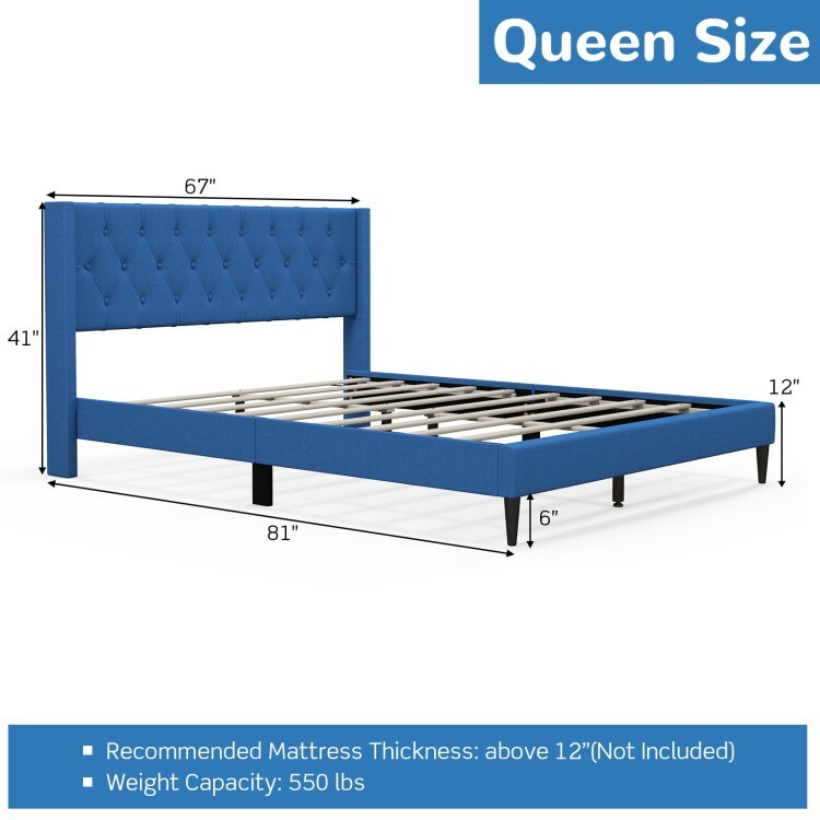 81″ Queen Size Platform Bed Frame & Button Tufted Upholstered Wingback Headboard