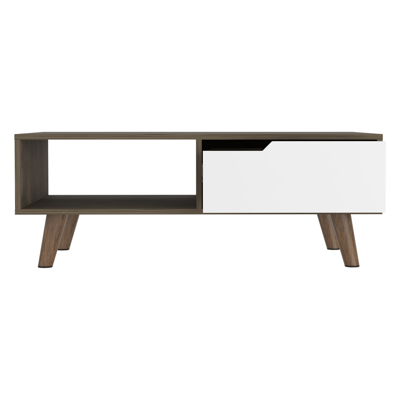 Coffee Table, One Open Shelf, One Drawer, Dark Brown/White