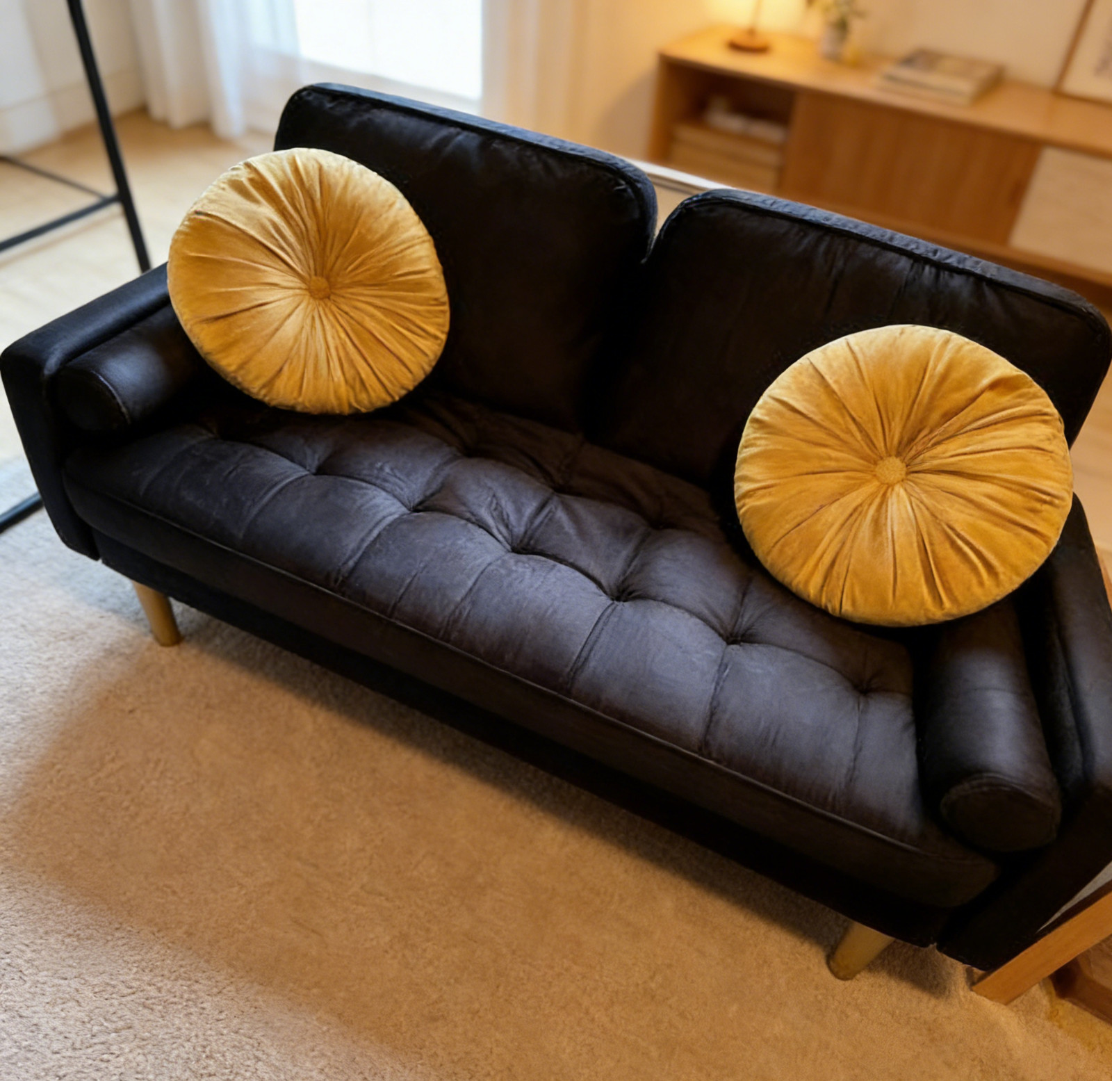 NEW Modern Velvet Loveseat, Black 2-Seater Glam Sofa for Small Spaces