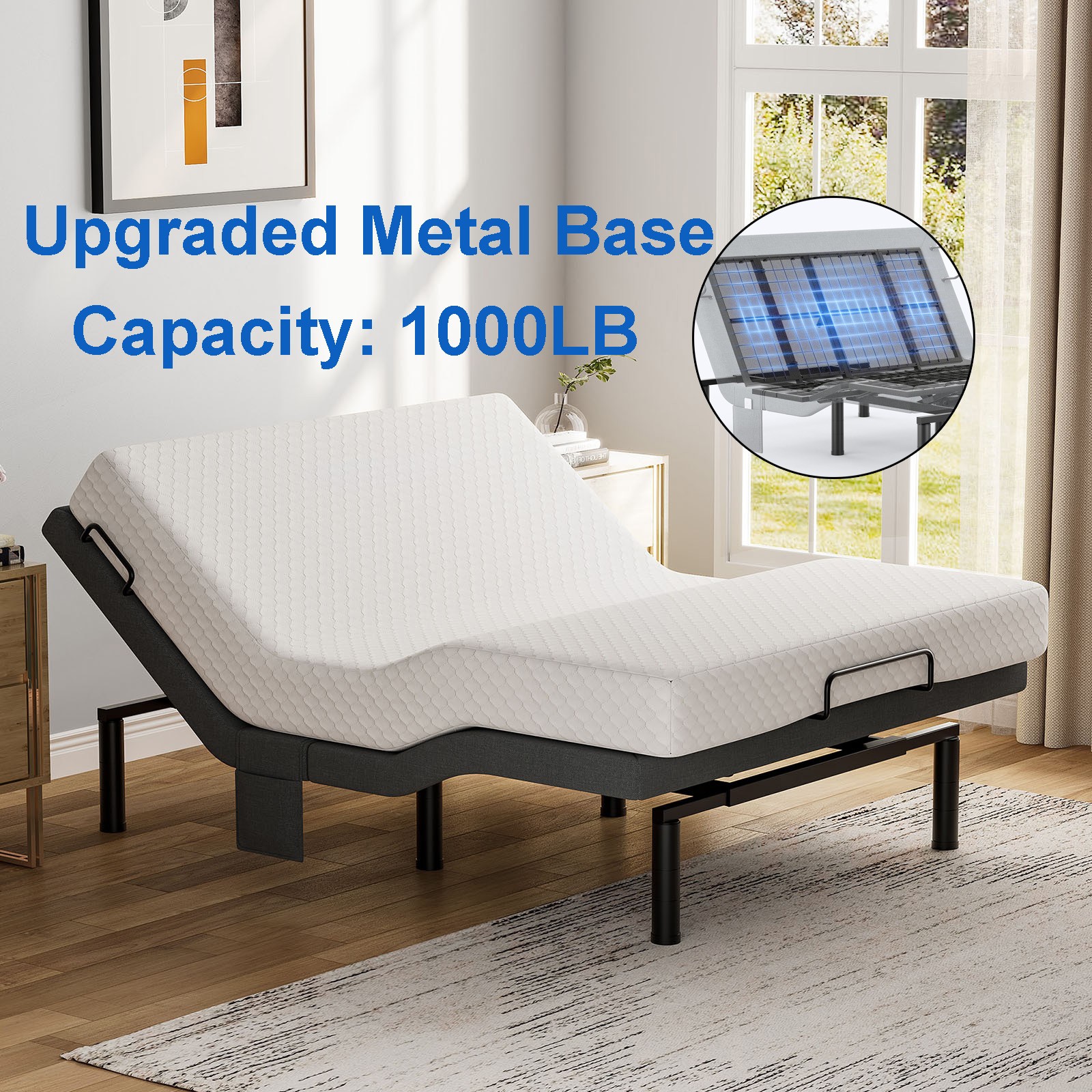 Power Base Adjustable Bed Frame with Wired Remote Dual Motor Queen Size 1000LB