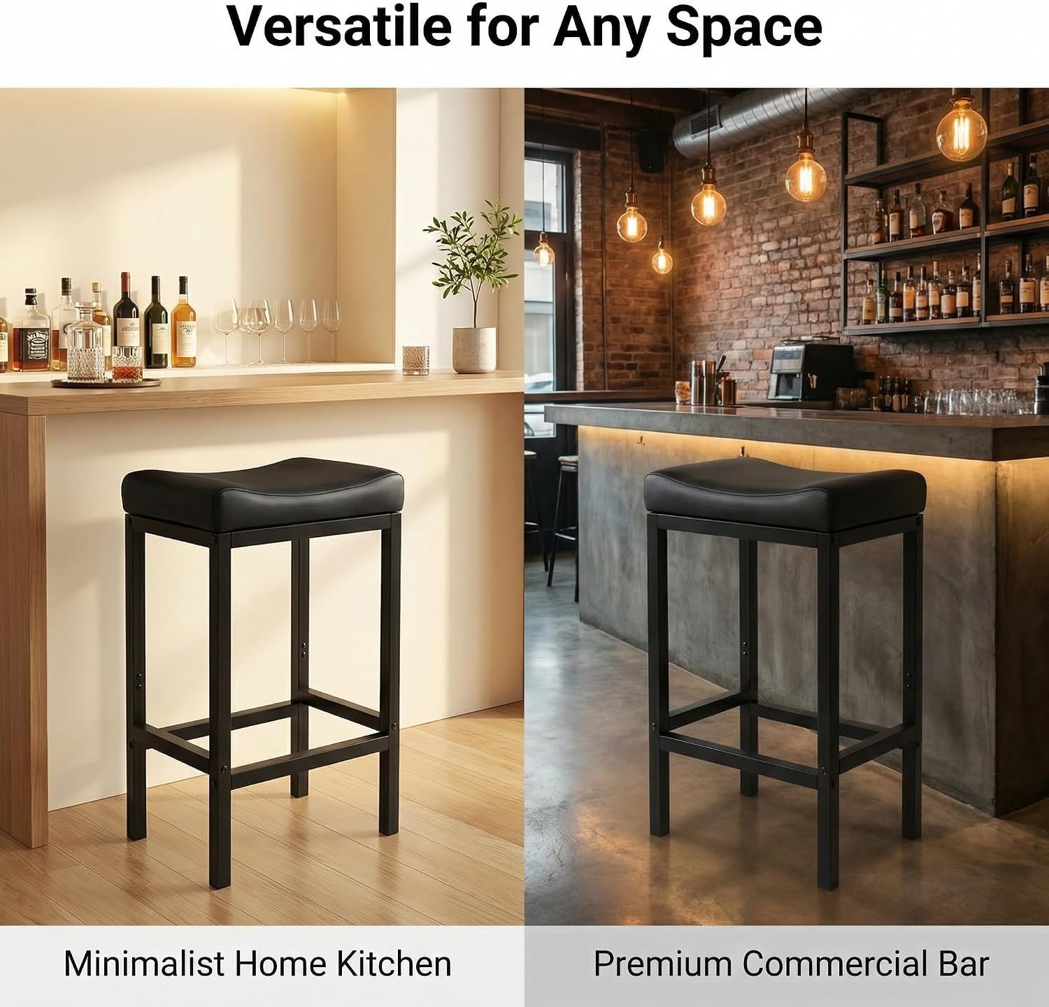 30 Inch Bar Stools Set of 2, 300 LB Heavy Duty Padded Saddle Barstool Chair,