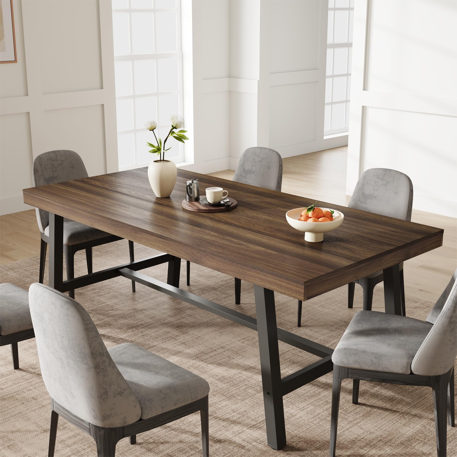 70.87″ Farmhouse Dining Table for 6-8 People, Large Wood Rectangle Kitchen Table