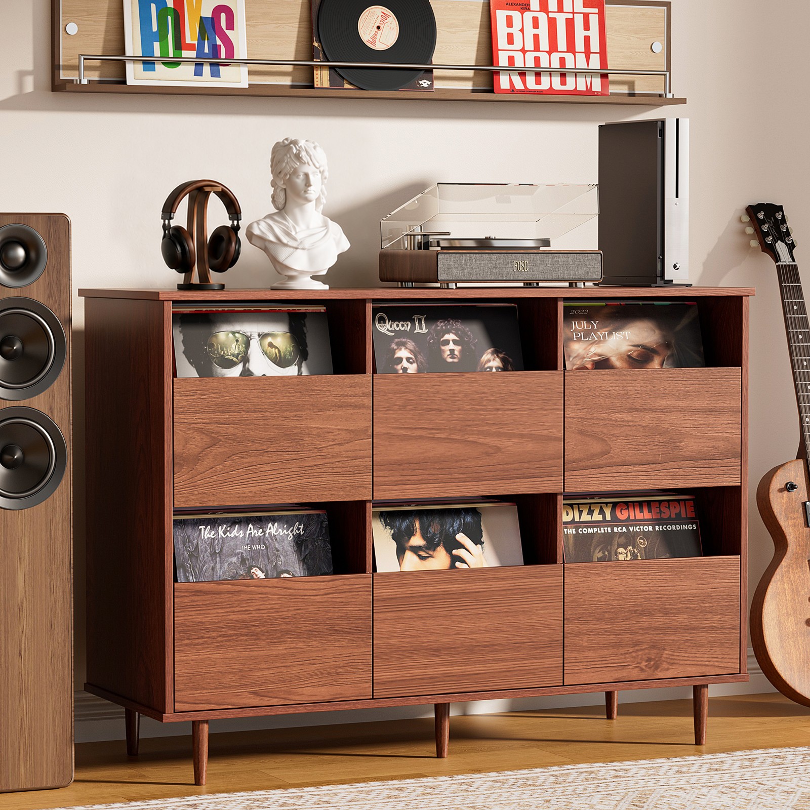 BROTTAR 2-Tier Large Record Player Stand Media Console Vinyl Storage Organizer