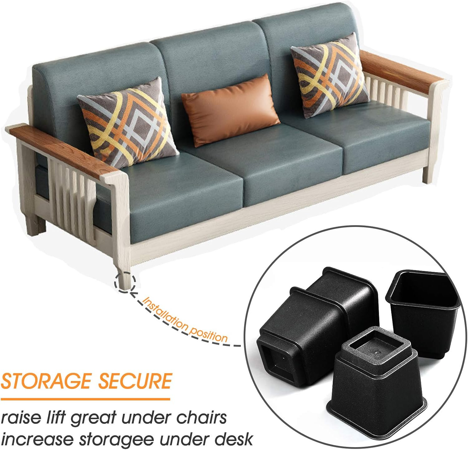 Bed Risers 3 Inch, Heavy Duty Square Furniture Frame Lift for Couch, Chair, Desk