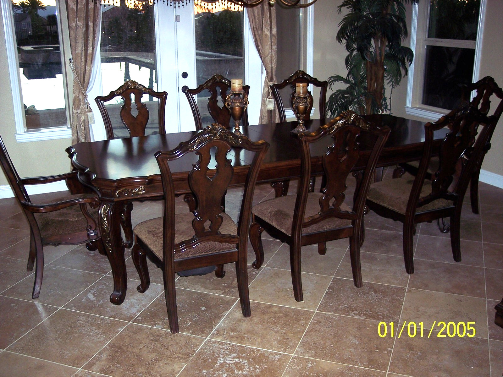 NEW Extendable 74″-108″ Formal Dining Table & Chair Set Traditional Cherry Brown