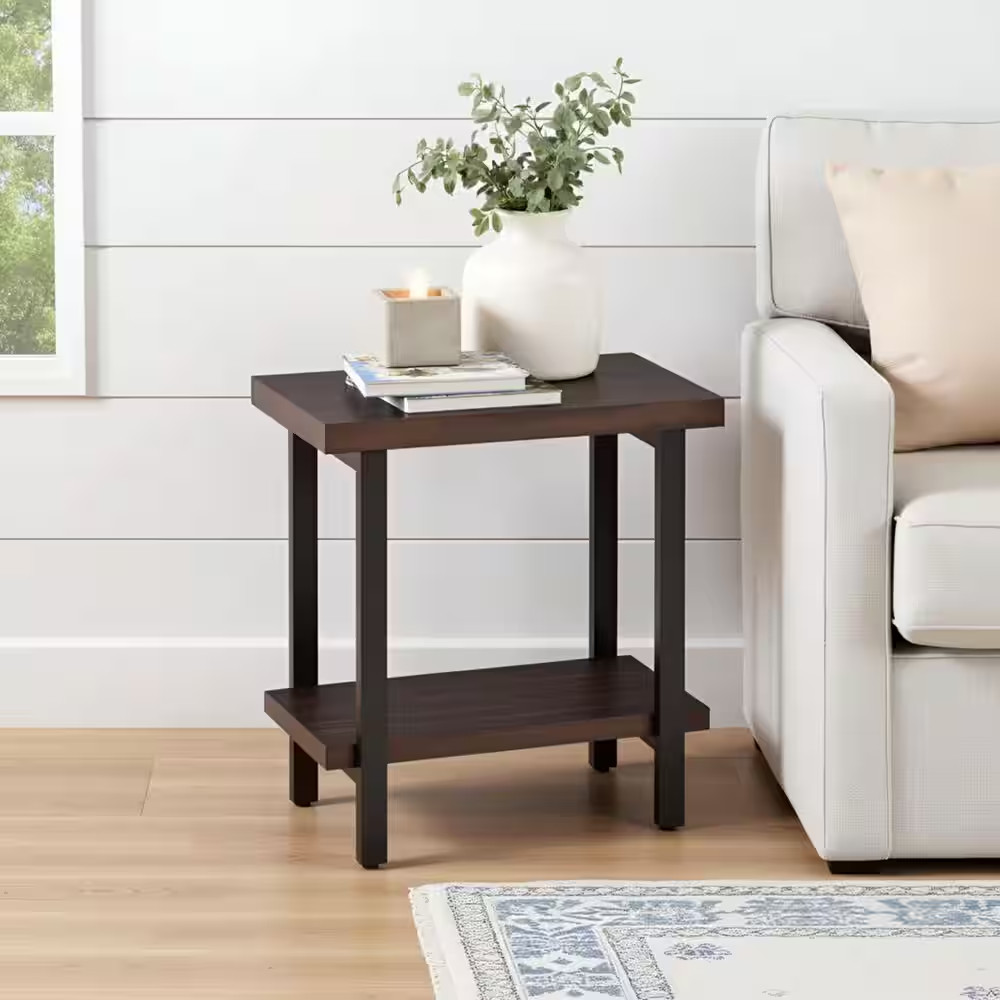 Pomona 27 In. Rustic Natural Finish Metal and Wood Rectangular End Table, Living