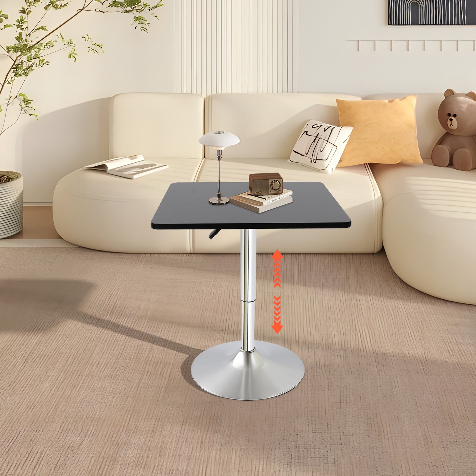 Modern Bar Table Height-Adjustable Pub Table 26.37-36Inches with Sturdy Base