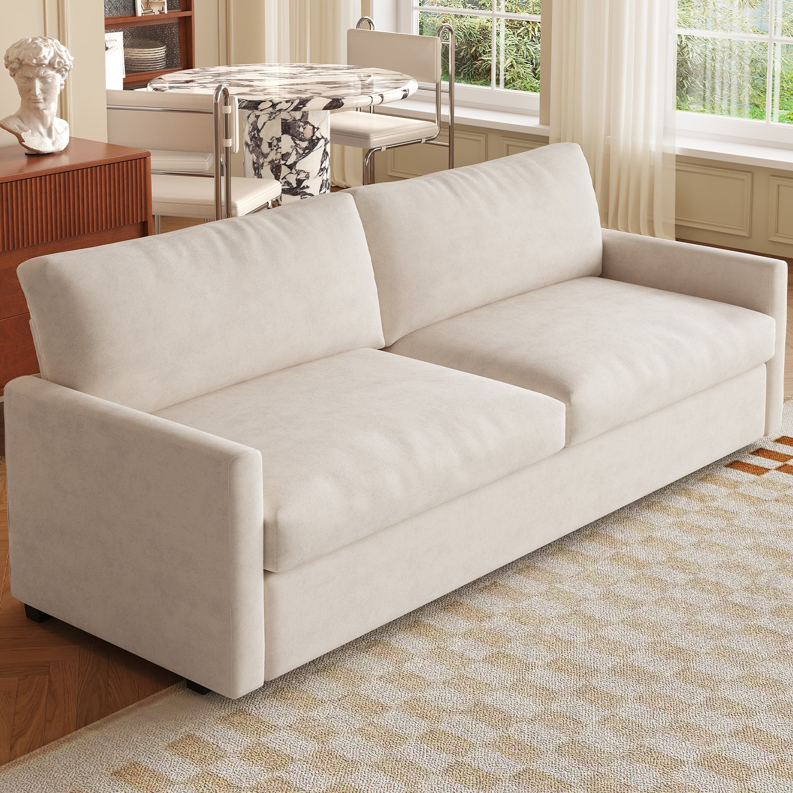Polyester Loveseat Sofa,2 Seater Sofa With 2 Pillows,Sofa Couch For Living Room