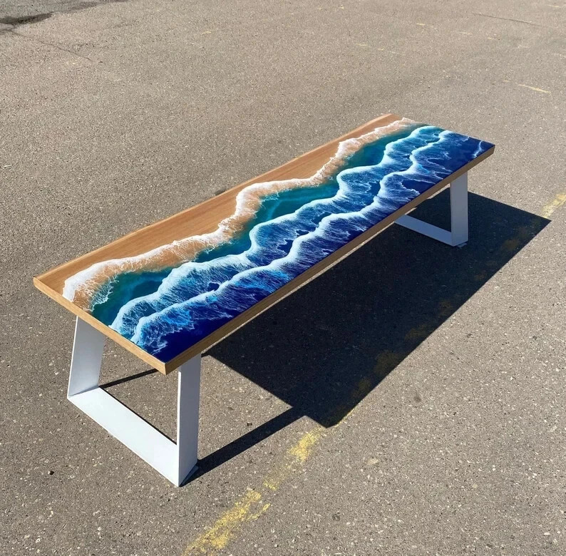 Rectangle Epoxy River Dining Table Live Edge Wood Resin Handmade Furniture Decor