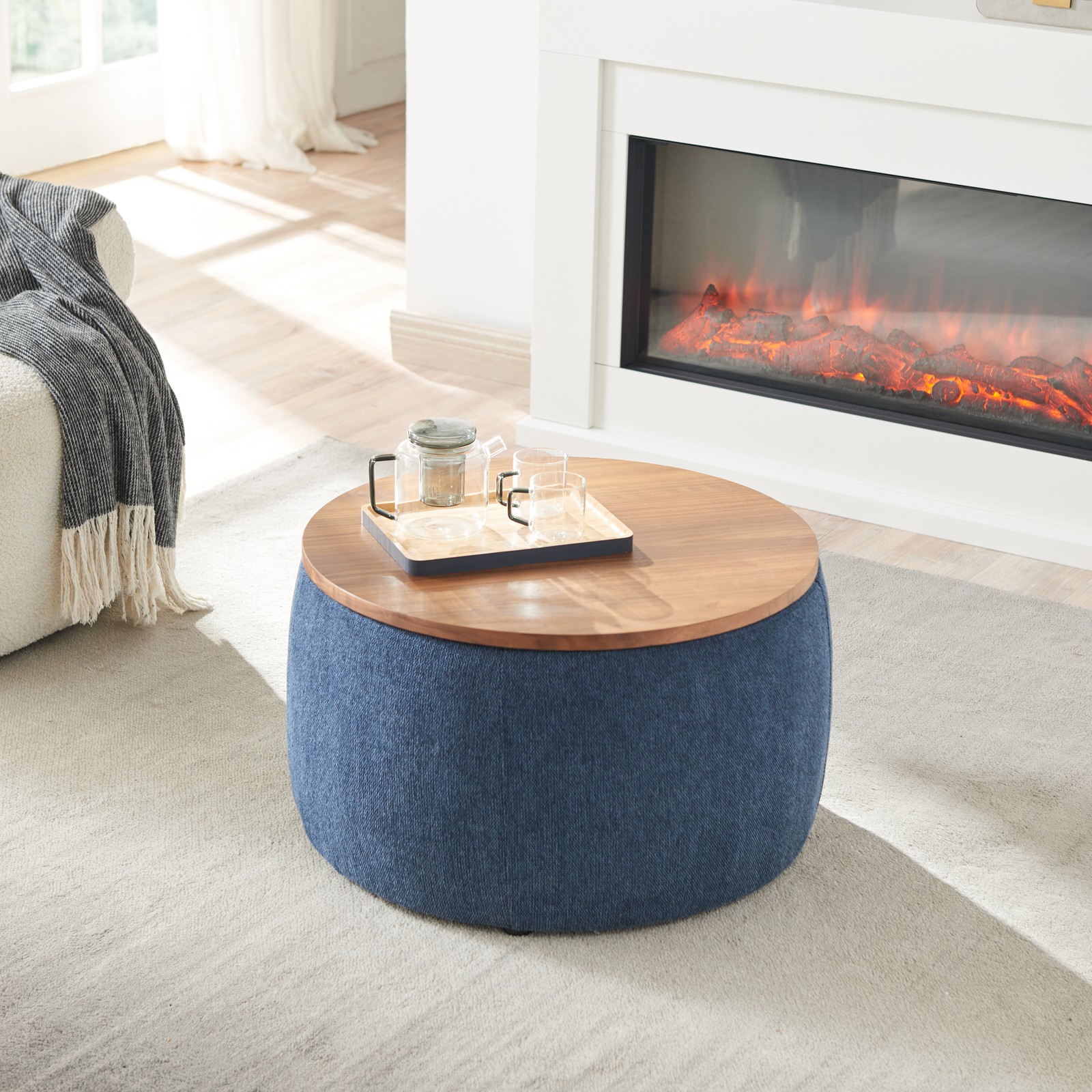 Round Storage Ottoman 2 in 1 Function End table Navy (25.5″x25.5″x14.5″) Fashion