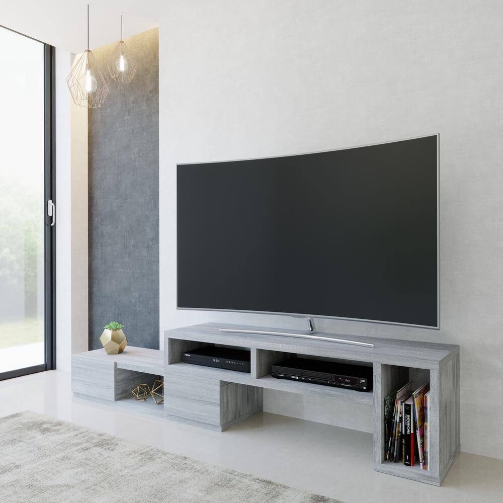 Techni Mobili Gray Wood 55.5in Adjustable TV Stand Up To 65in w/storage Drawers