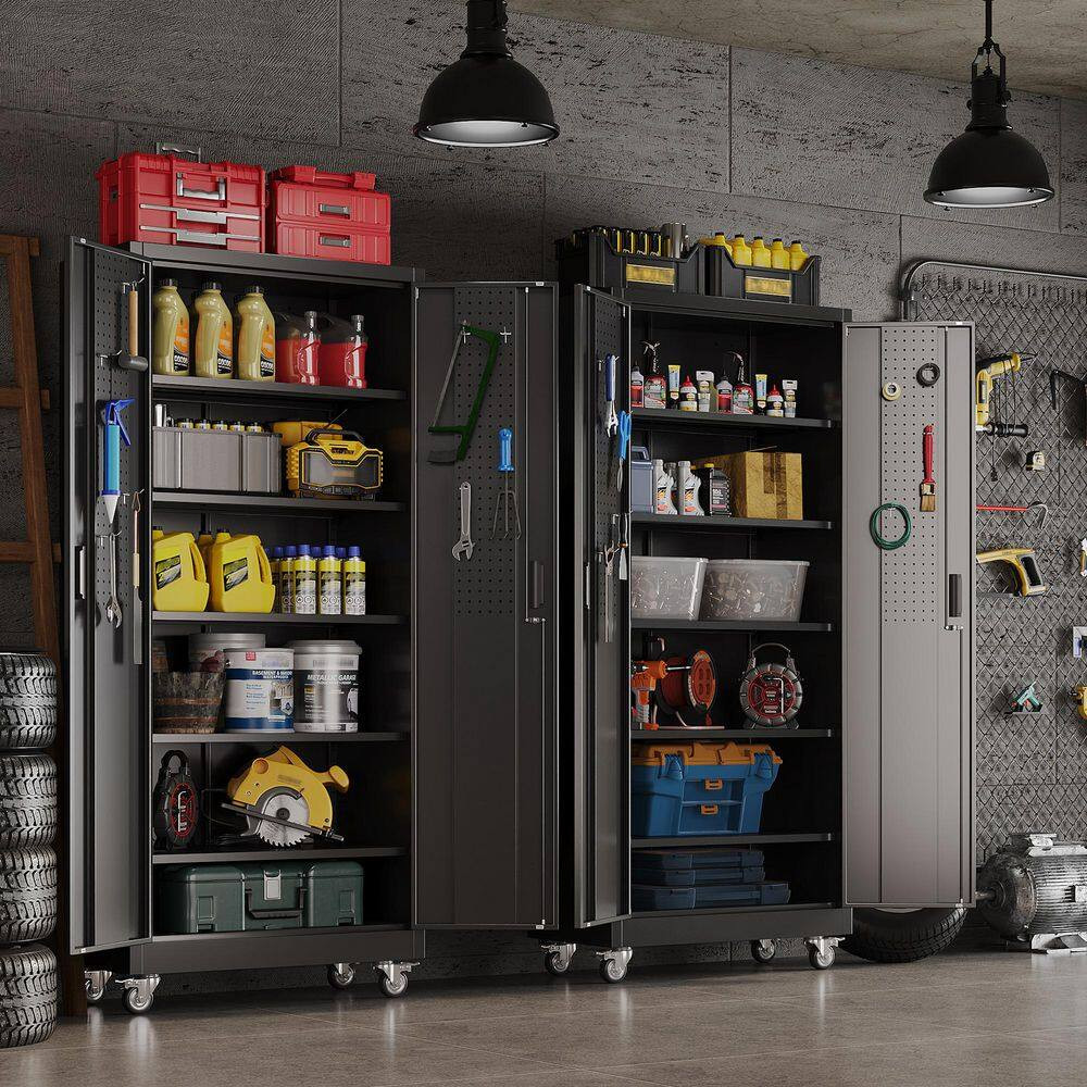 32 In. W X 71 In. H X 16 In. D Metal Garage Storage Freestanding Cabinet with Pe