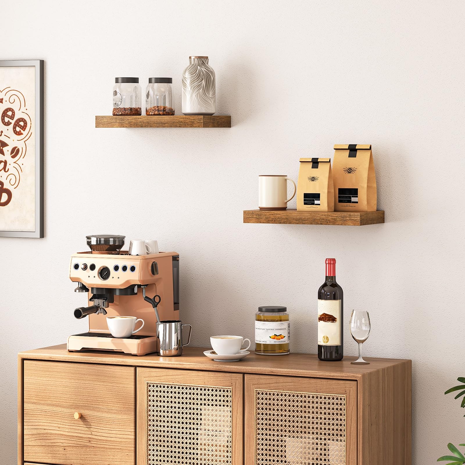 HOOBRO Floating Shelves for Wall, Wall Mounted 15.7 Inches, Rustic Brown