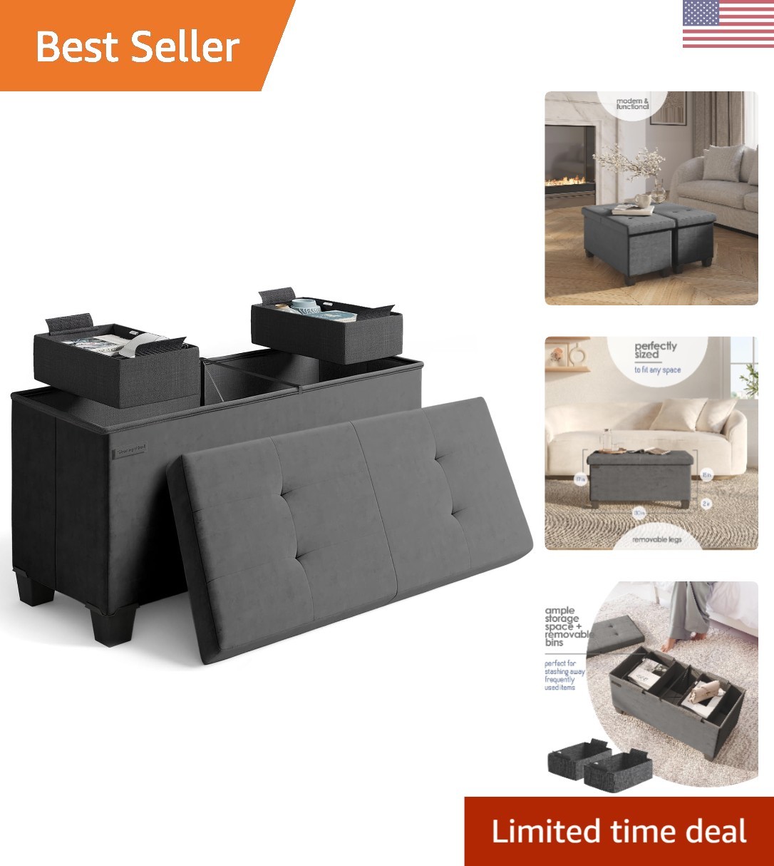 Durable Folding Ottoman Bench with Removable Legs: Maximize Your Storage Needs