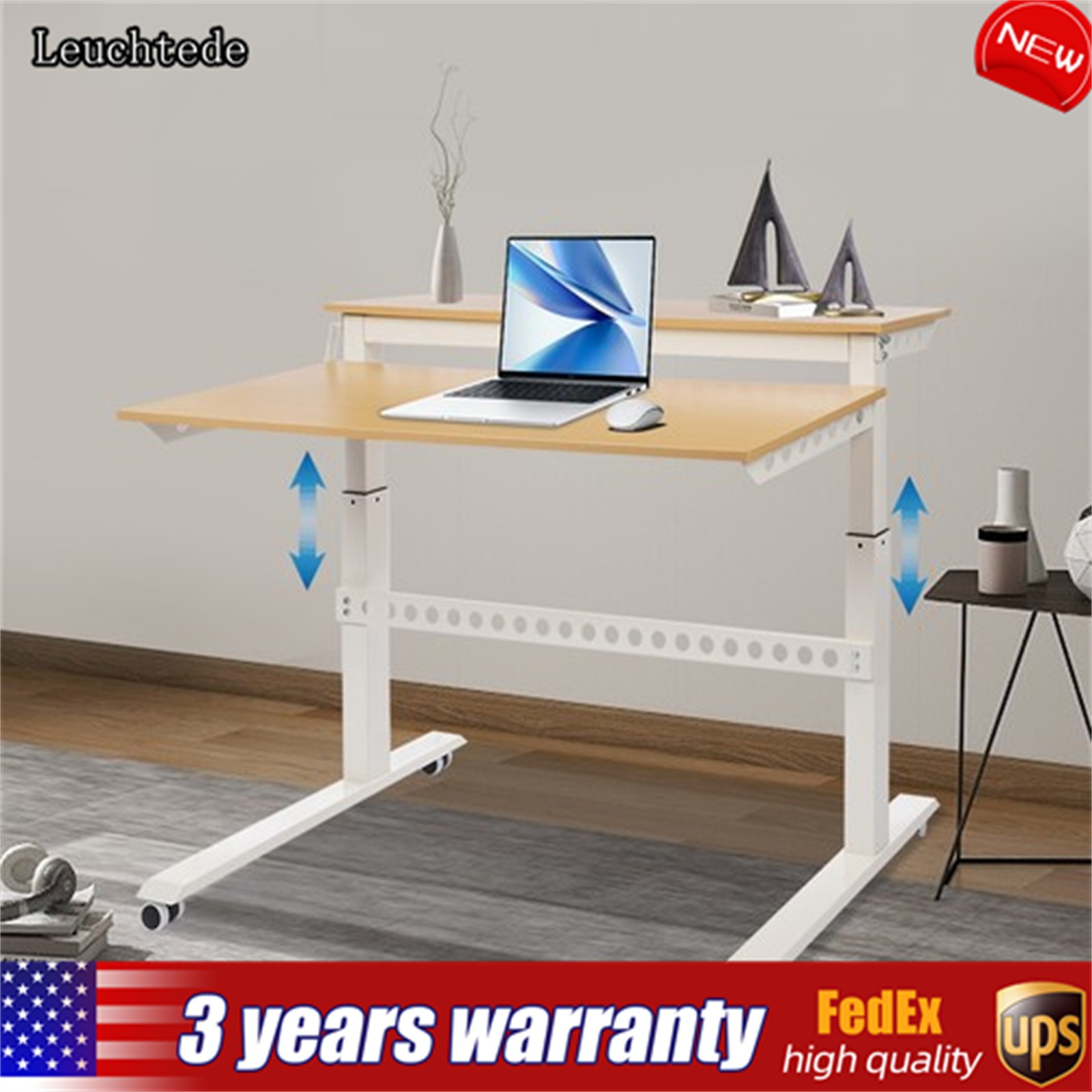 Home Office Height Adjustable Standing Desk Computer Desk w/ Wheels 47″x 28.5″