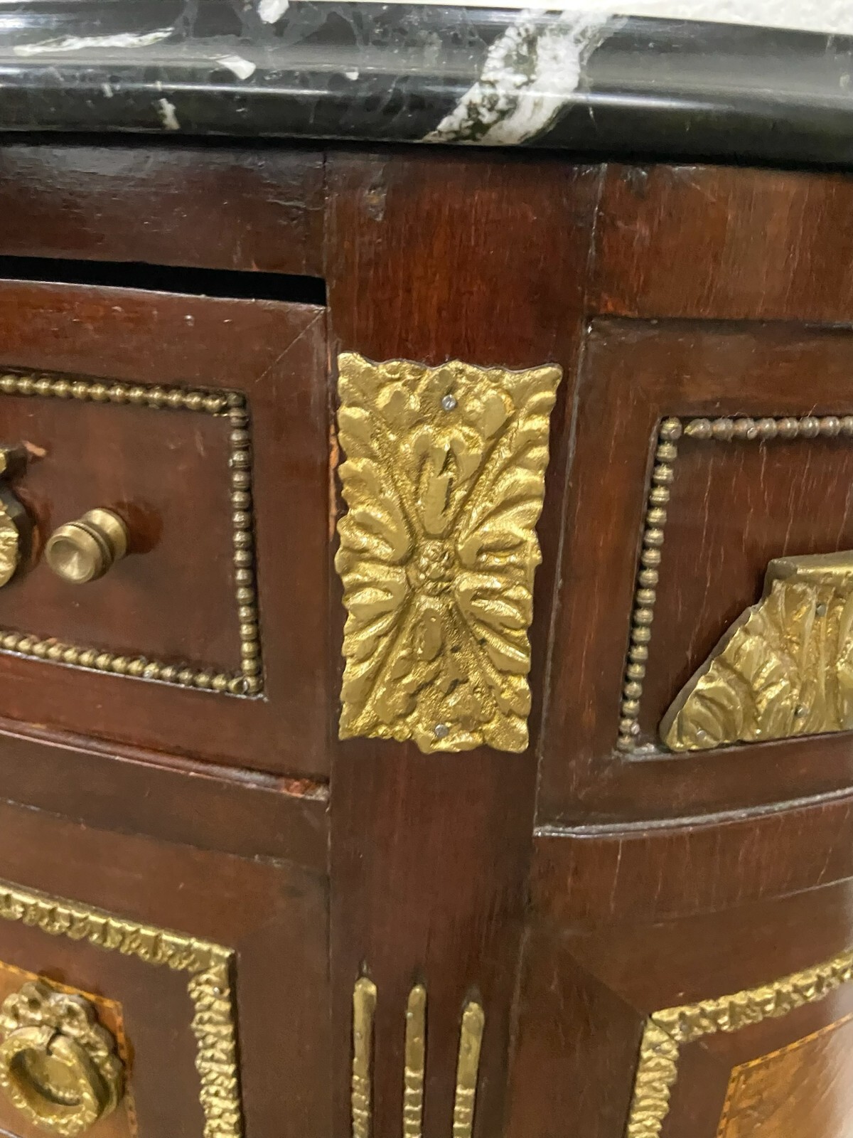 Vintage French Louis XVI Style Marble Top Chest Commode Buffet Console