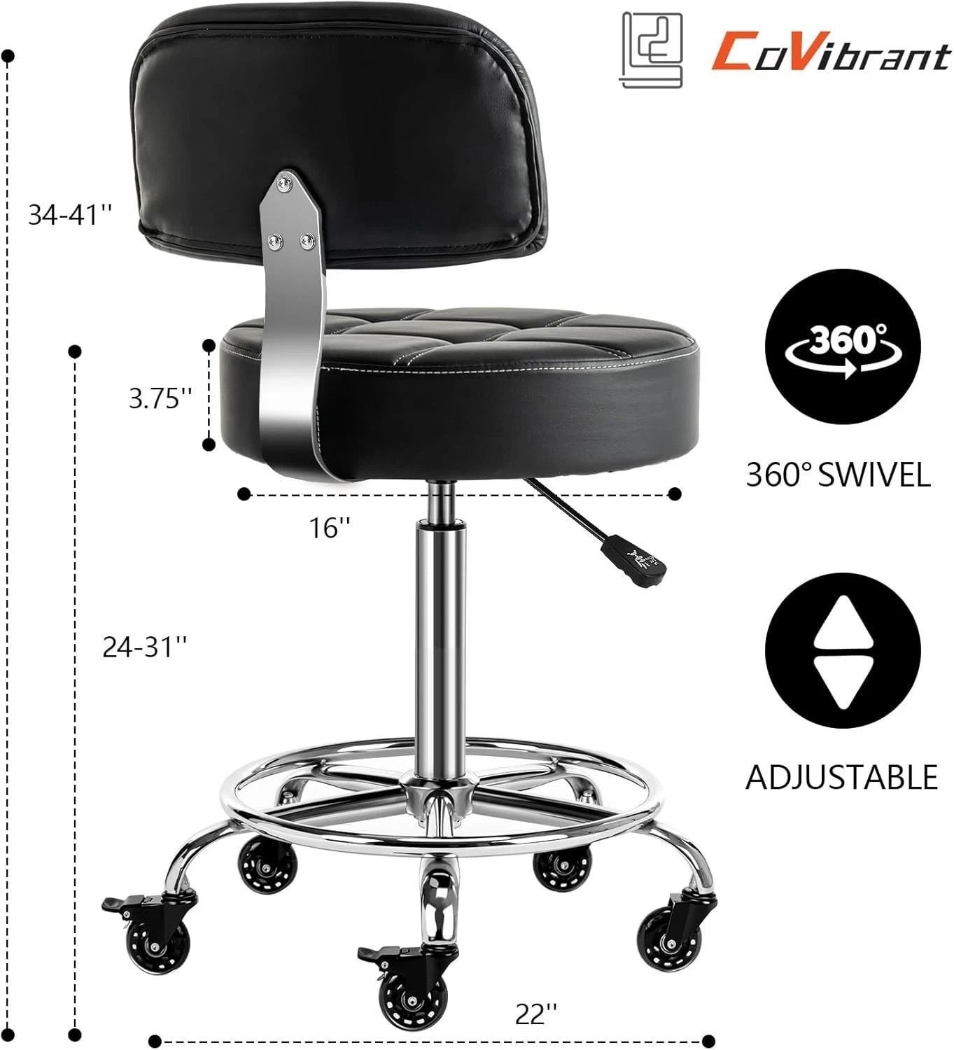 Lockable Stool with Back and Foot Rest Ergonomic Rolling Hydraulic Adjustable…