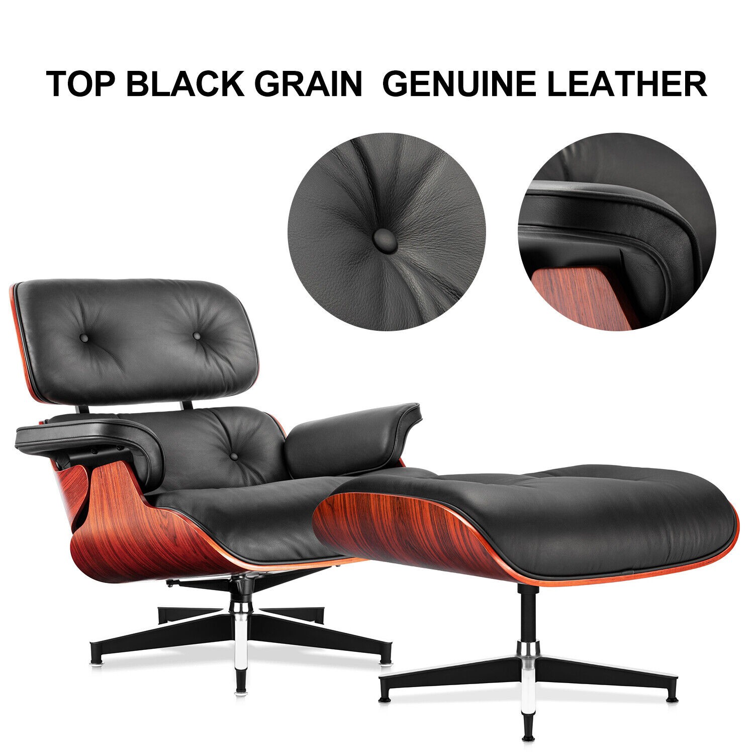 Pro Tall Eames Lounge Chair and Ottoman Genuine Leather Armchair Dark Rosewood