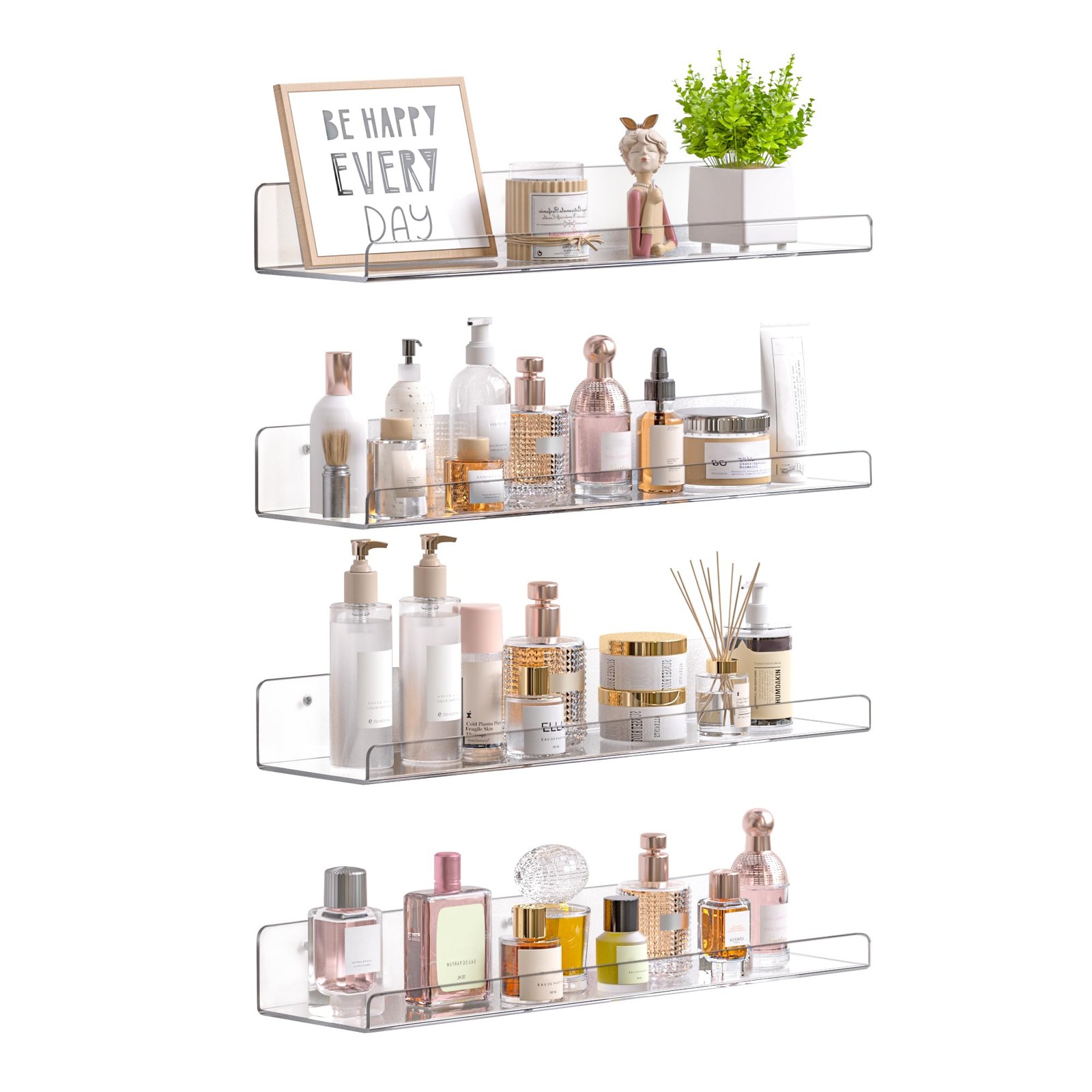 upsimples Acrylic Shelves for Bathroom Storage, 15″ 4D x 15W x 2H in, Clear