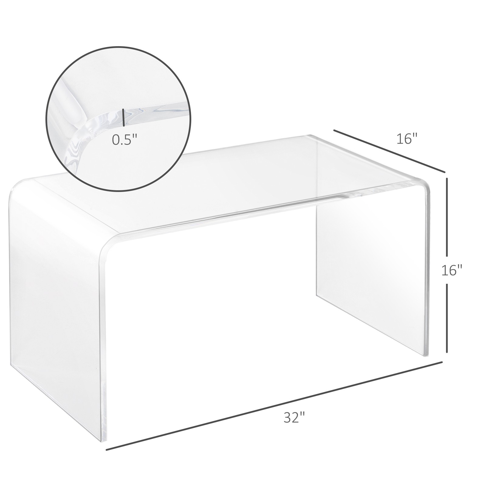 Rectangular Coffee Table Acrylic Table Waterfall End Table with A U-shape