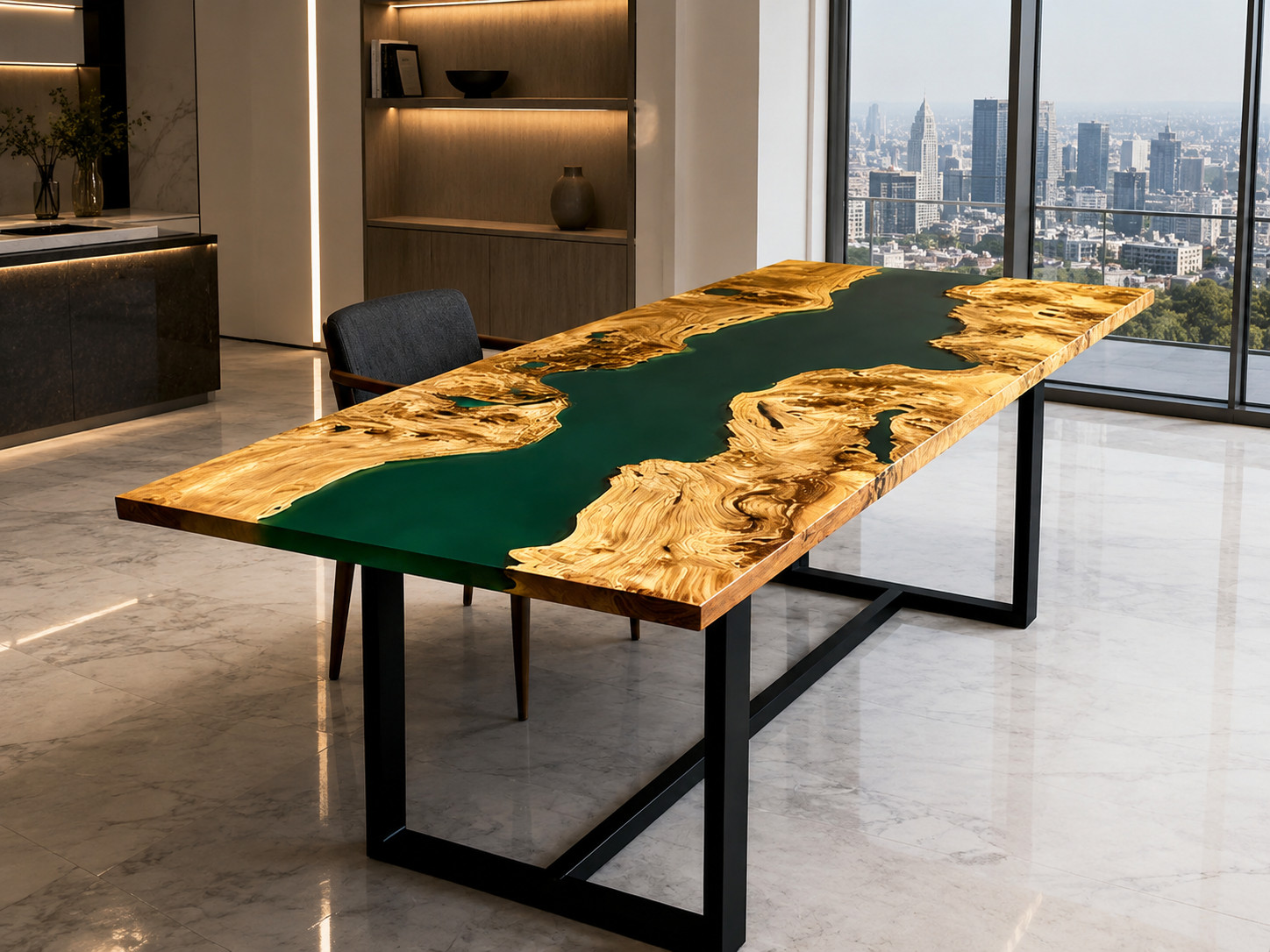 Epoxy Coffee Table | Blue Ocean Live Edge Wood Table | Custom Living Room Furnit