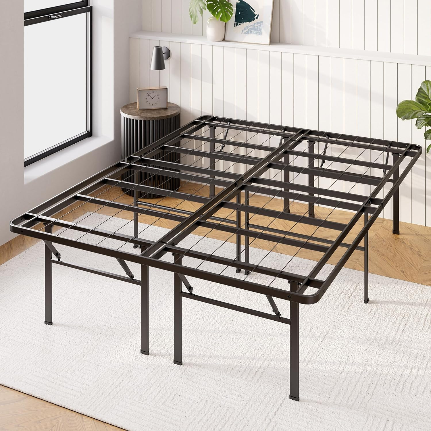 Heavy Duty 18″ Metal Platform Bed Frame – No Box Spring Needed, Queen Size