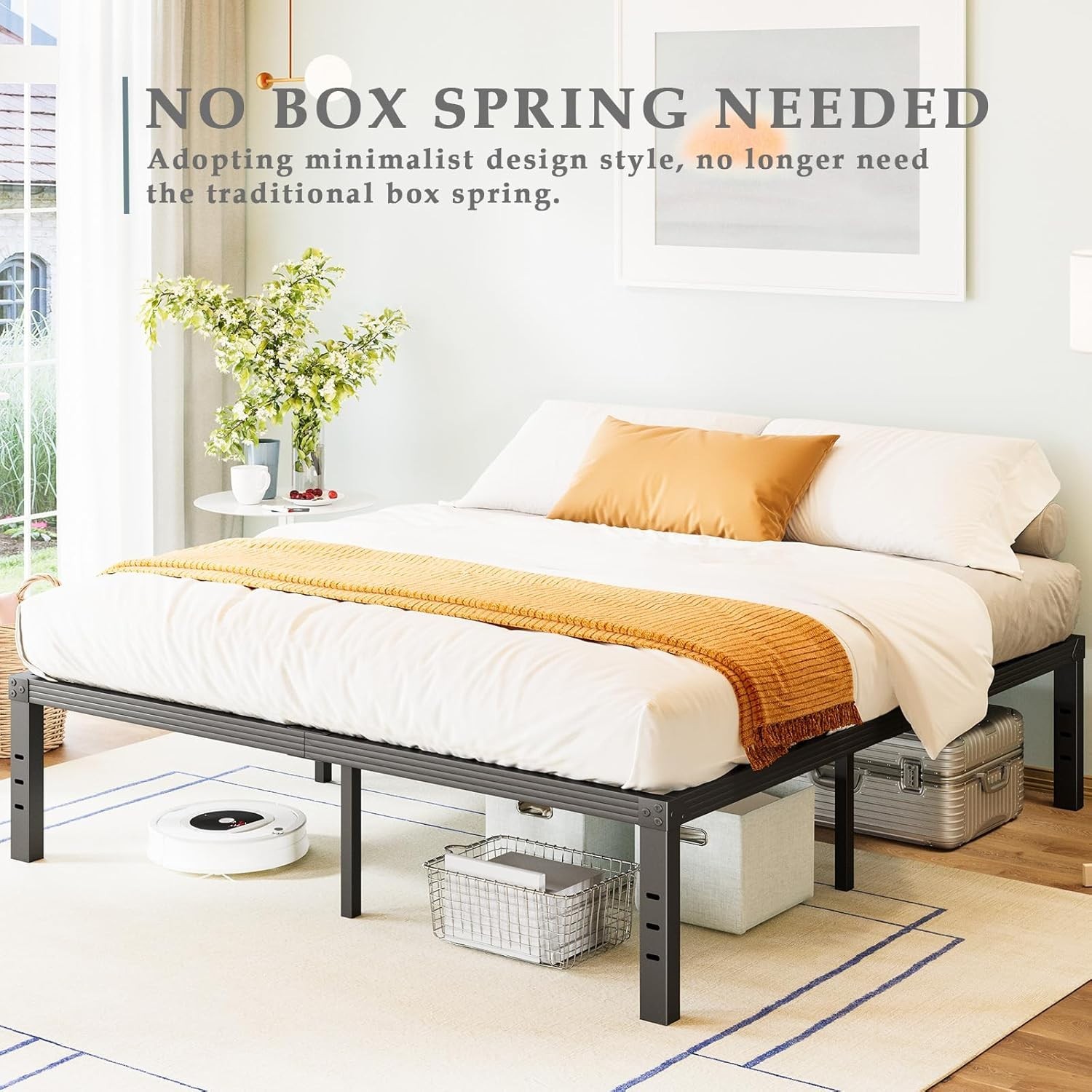 Heavy Duty 14 Inch Queen Bed Frame – Squeak Resistant, Easy Assembly in Black