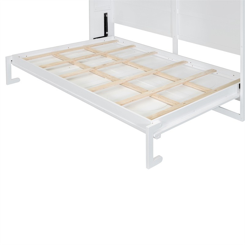 Full Size Murphy Bed Wall Bed with UBS Port for Small Apartment or Studio,White