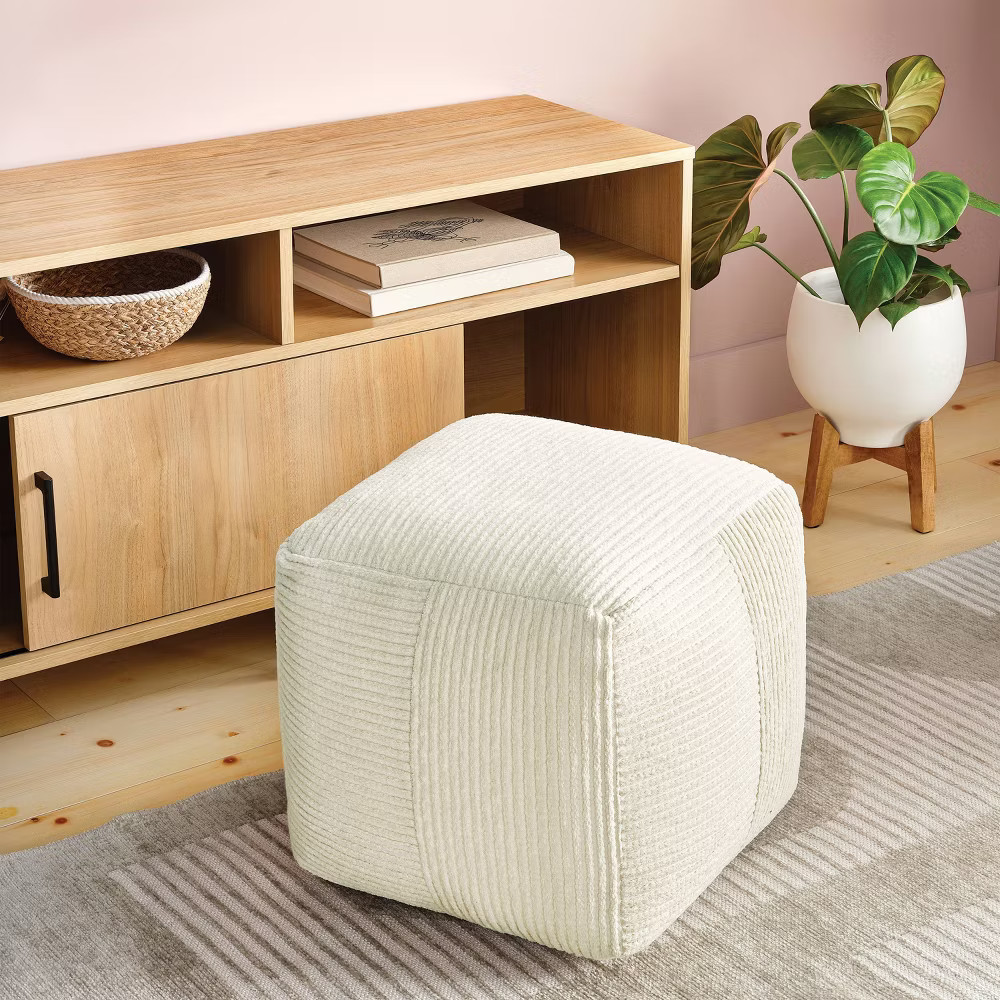 Ribbed Pouf Ottoman Cream – Room Essentials