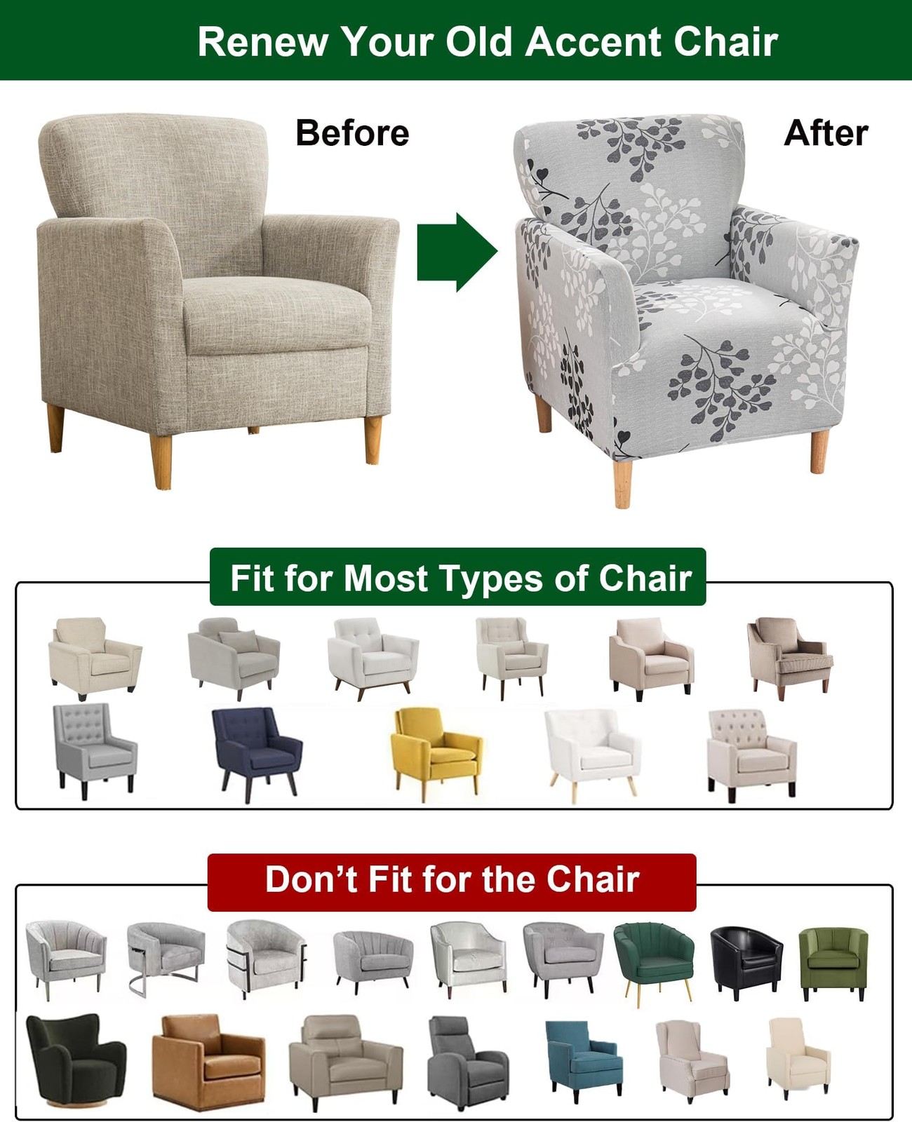 CRFATOP Accent Chair Cover, Stretch Armchair Slipcover for Living Room | Mid …