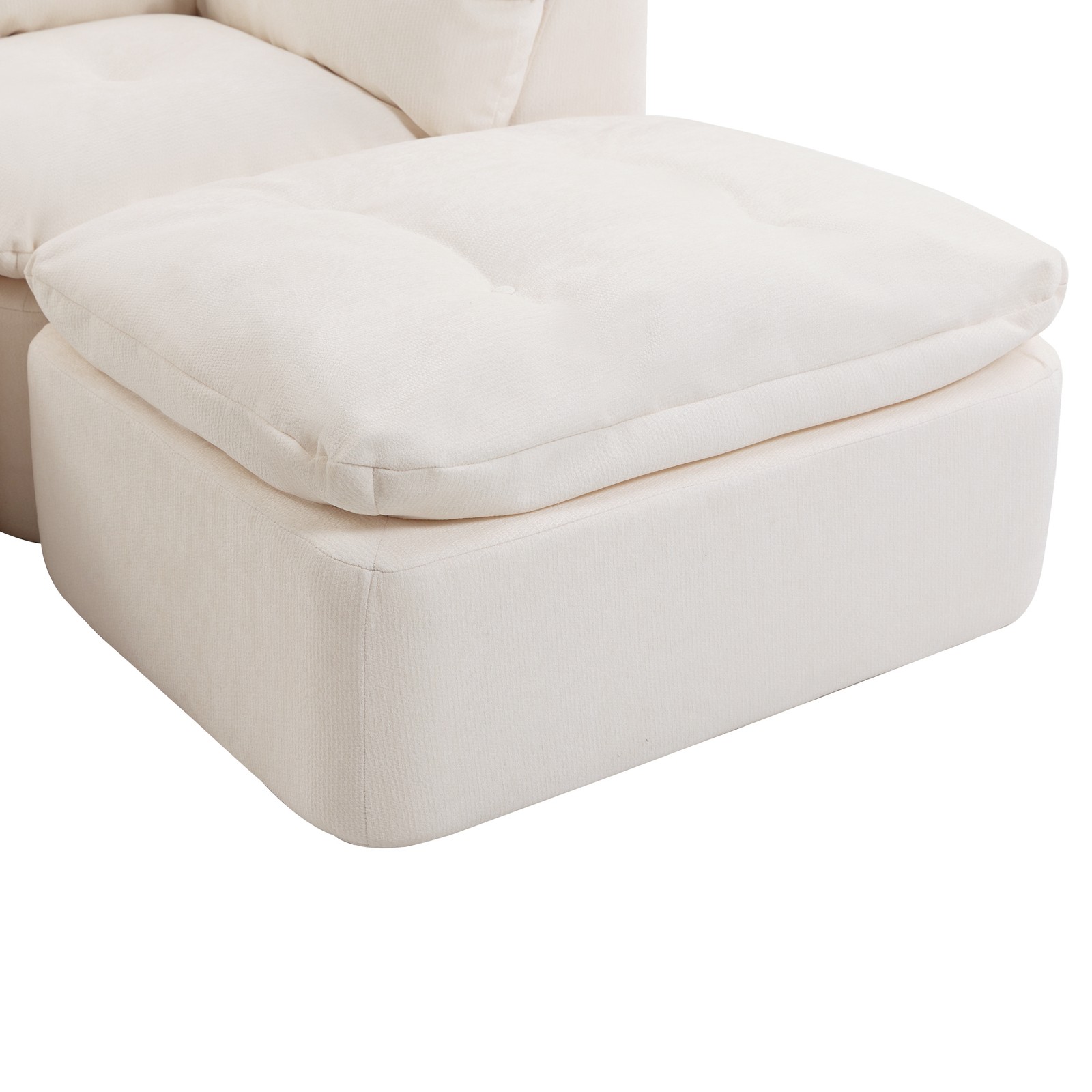 Modular Sectional Sofa Cloud L-Shaped 4-Seater Chenille Fabric Beige
