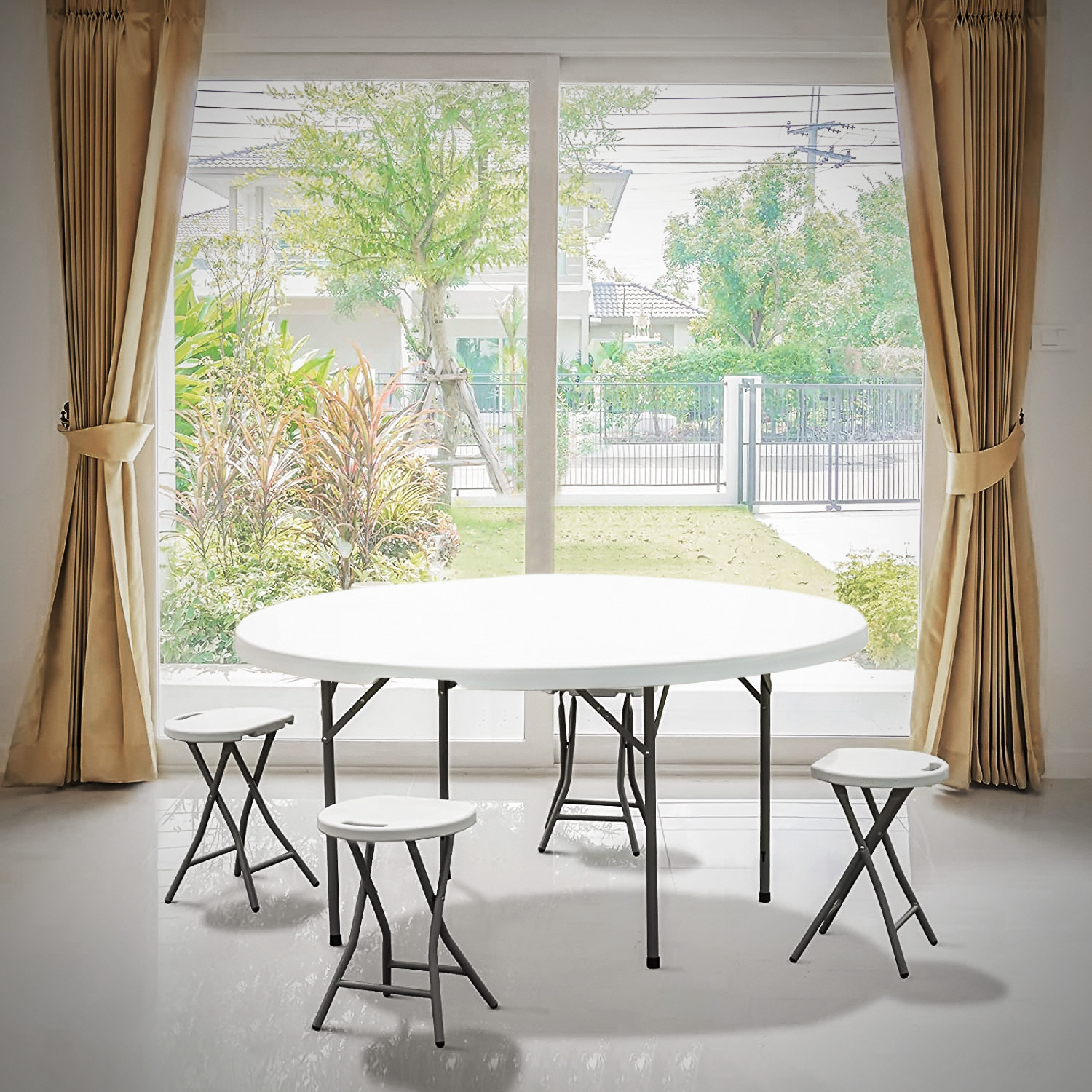 5 Pack White[5 FT FOLDABLE ROUND TABLE]Party Portable Camping Picnic Dining Desk