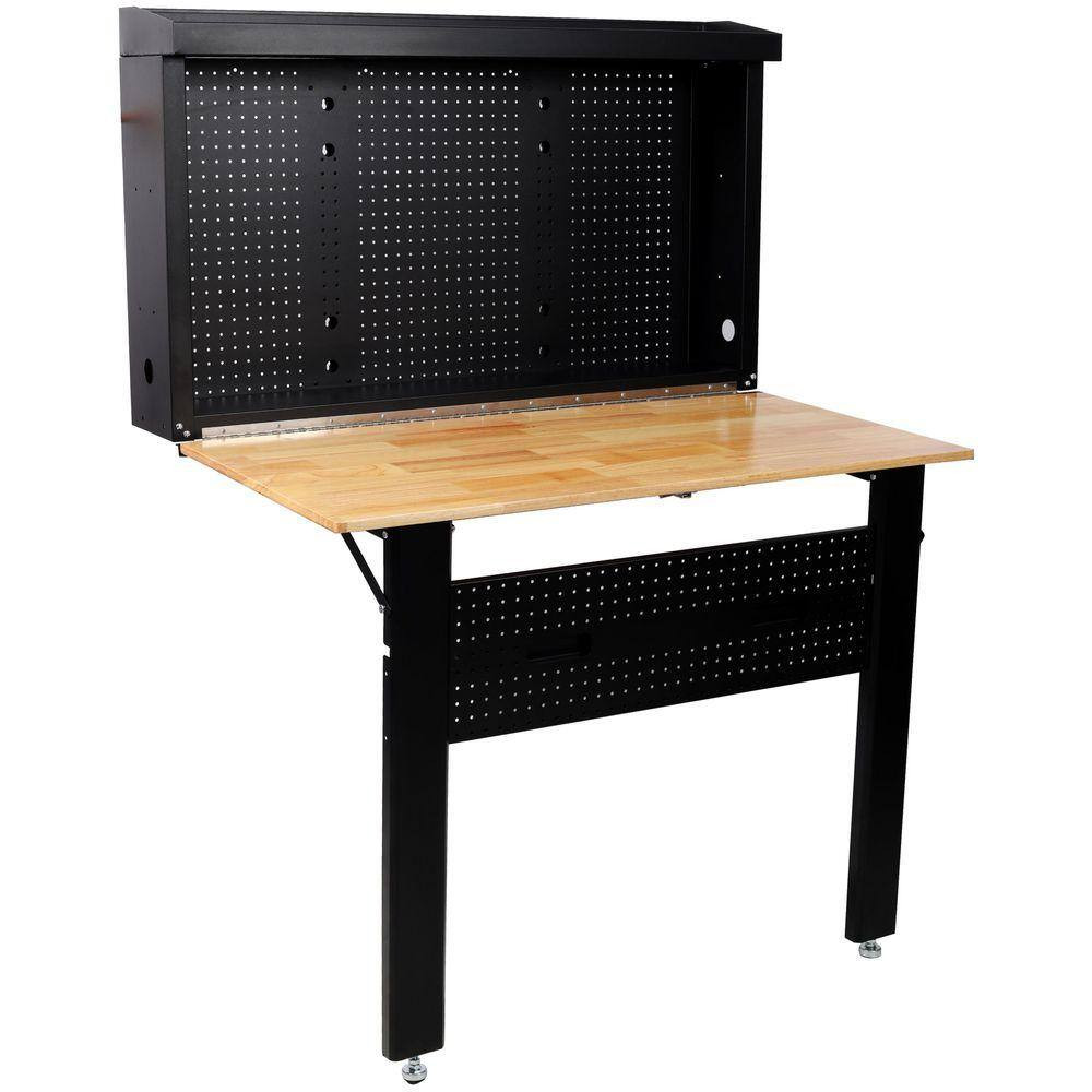 47.2 In. W X 32.5 In. D Wall Mounted Foldable Black Workbench Table with Rubber