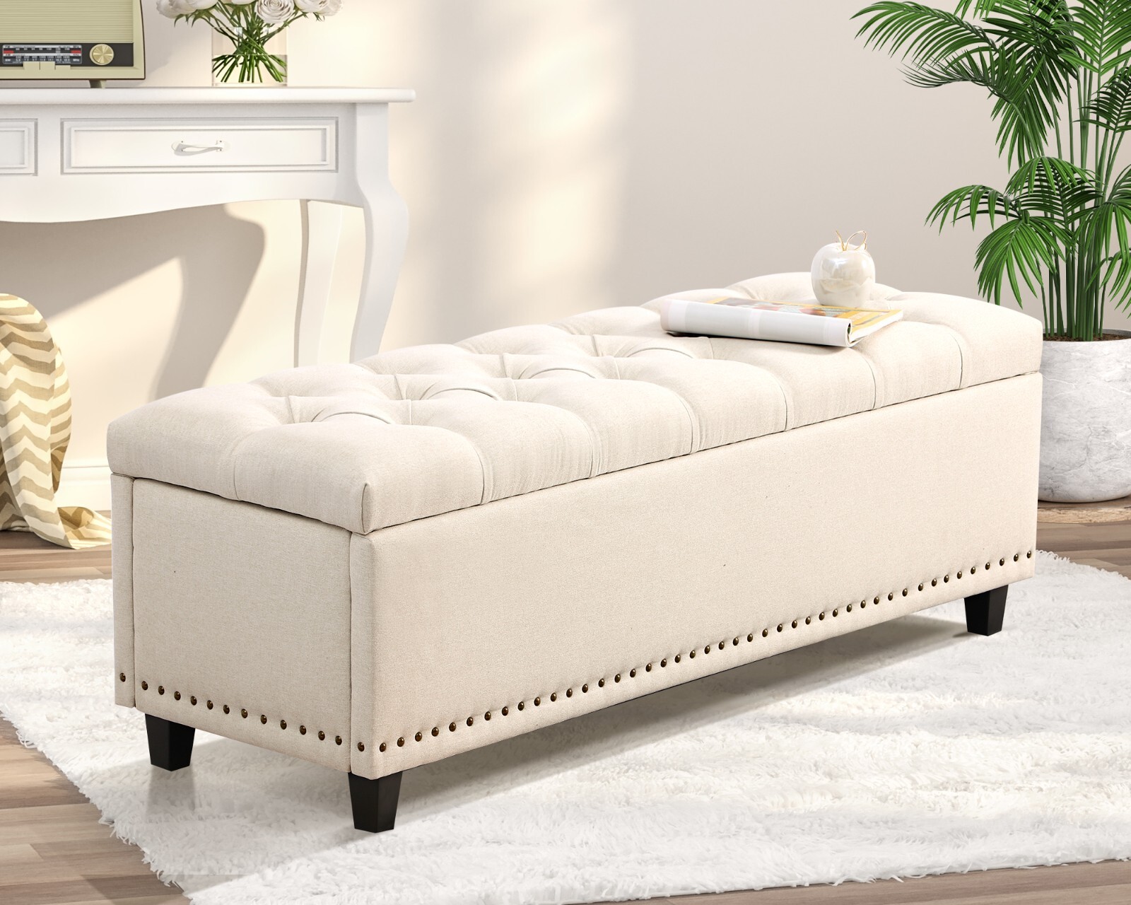 51″ Ottoman Storage Benches, 30 Gallons End of Bed Storage Bench