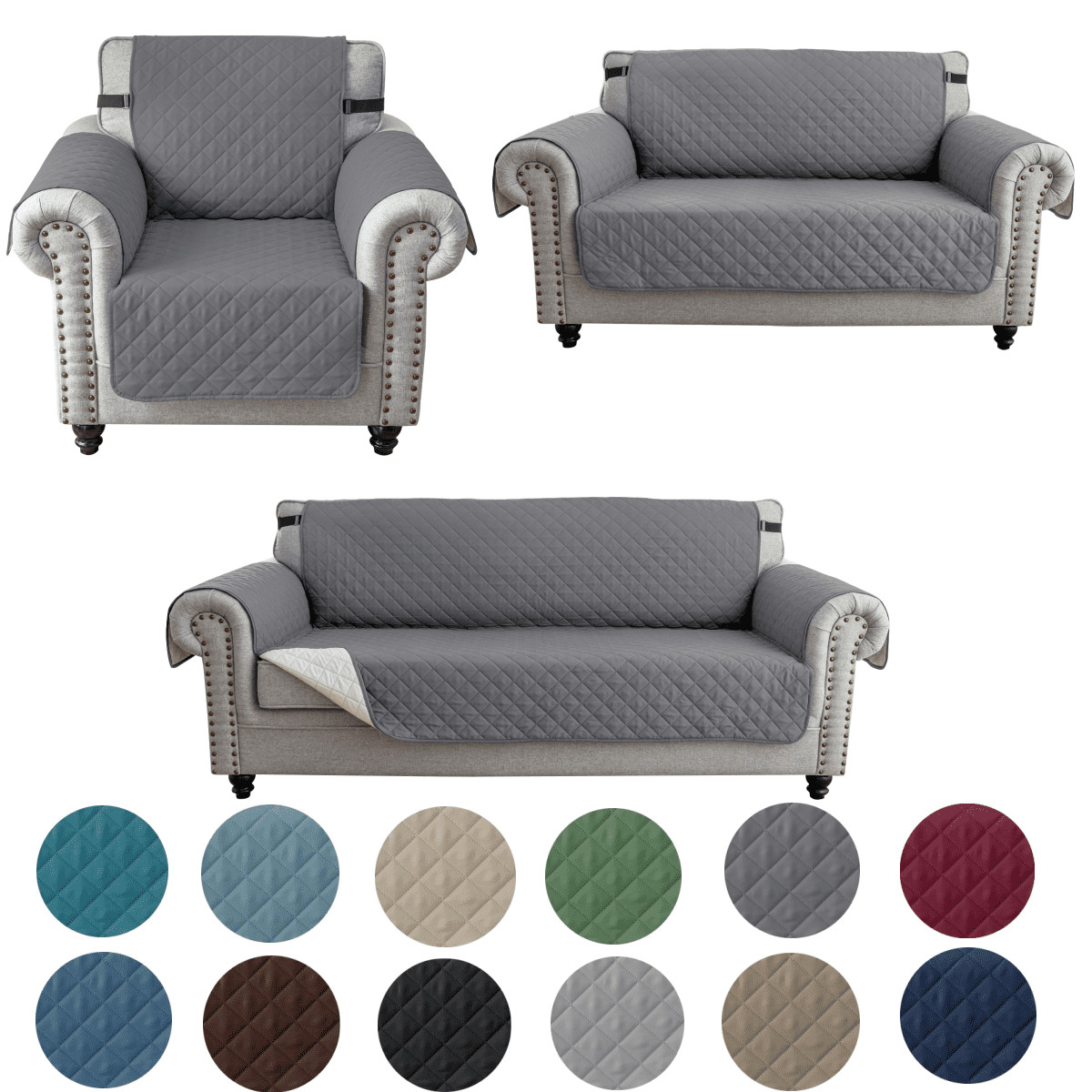 1/2/3 Seater Quilted Sofa Couch Cover Pad Waterproof Slipcover Pet Mat for Kids