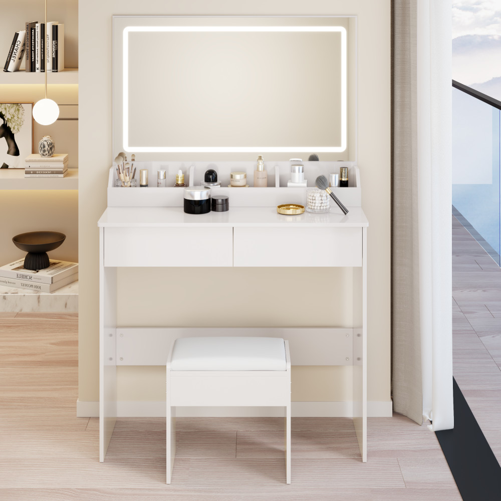 31.5in LED Mirror Makeup Vanity Table Set MDF American Design 3 Color Dimmable