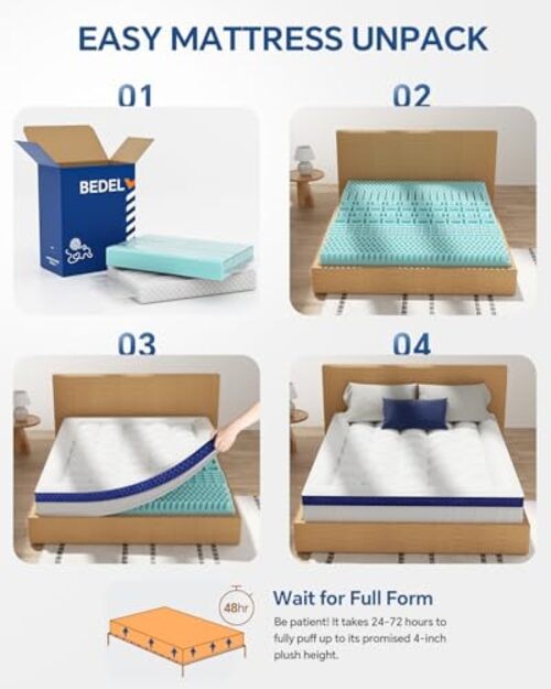 Mattress Topper Dual Layer 4 Inch Memory Foam Mattress Queen White-blue