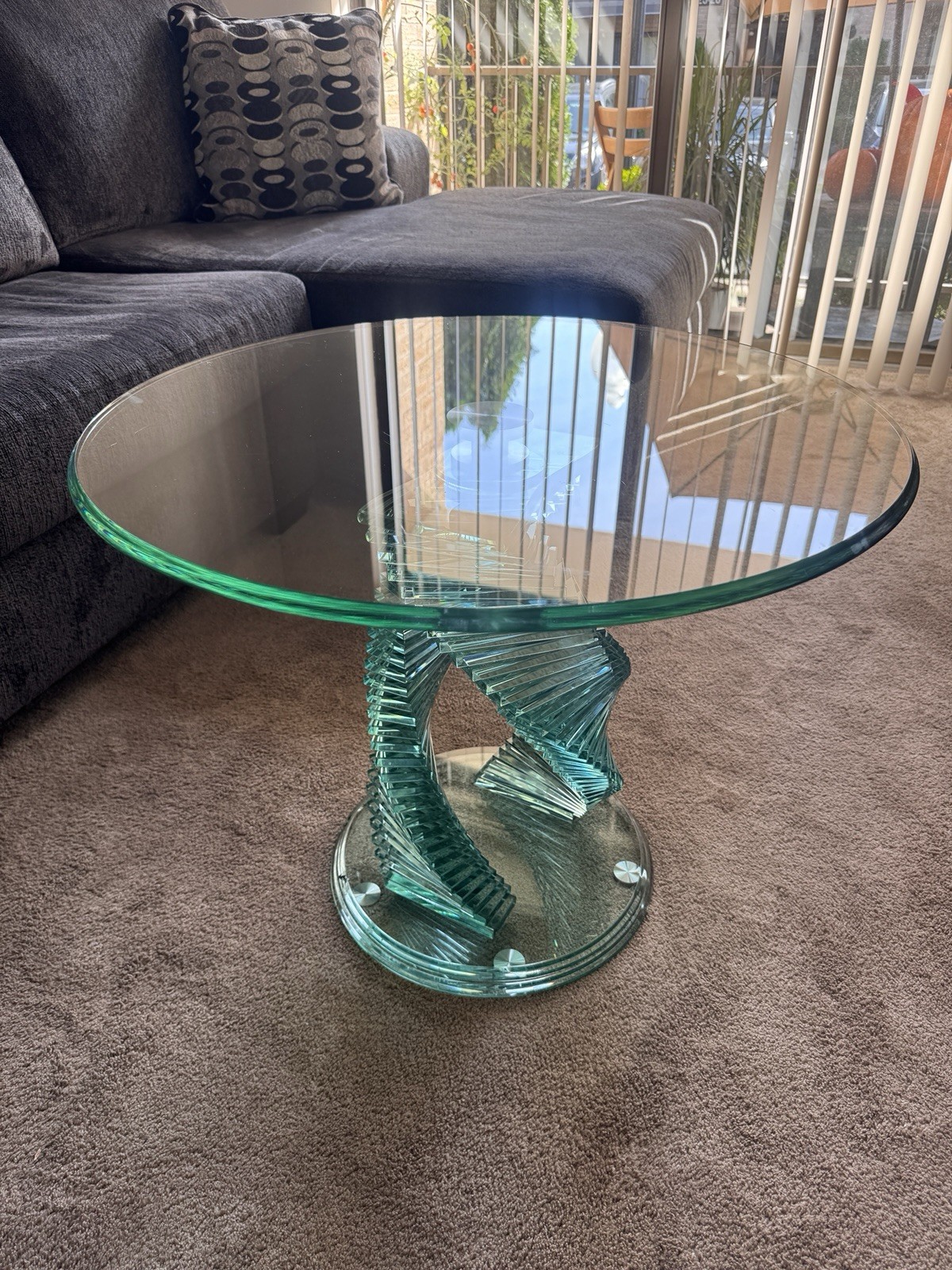 Sculptural helix spiral glass coffee table in the style of Danny Lane One Of One