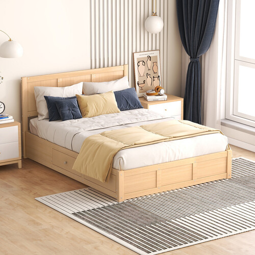 Modern Platform Bed Frames with Underneath Storage and 2 Drawers Full Queen Size