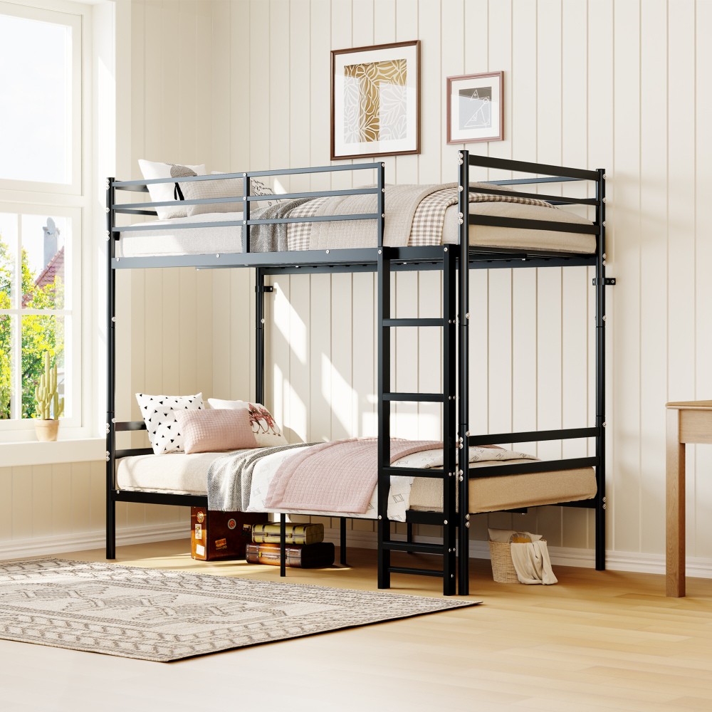 Bunk Bed Twin Over Twin for Kids/Teens/Adults Duty 2 Decker Bed with Flat Ladder