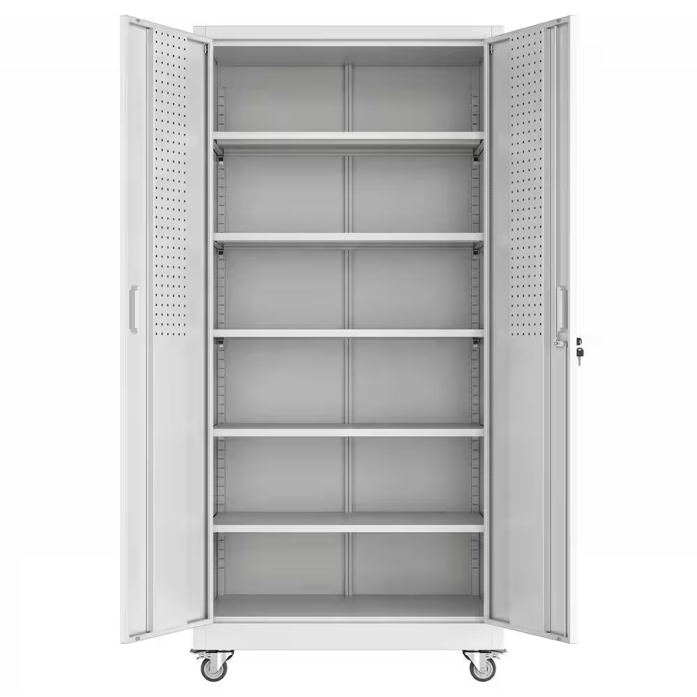 32 In. W X 71 In. H X 16 In. D Steel Rolling Freestanding Cabinet with 5-Adjusta
