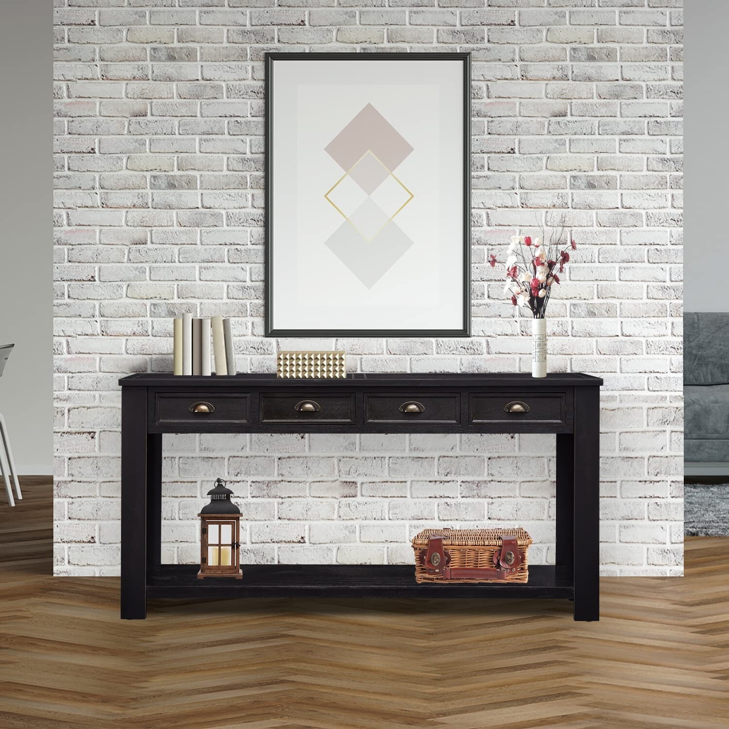 Console Table Accent Sofa Table with 4 Drawers Storage for Entryway Living Room